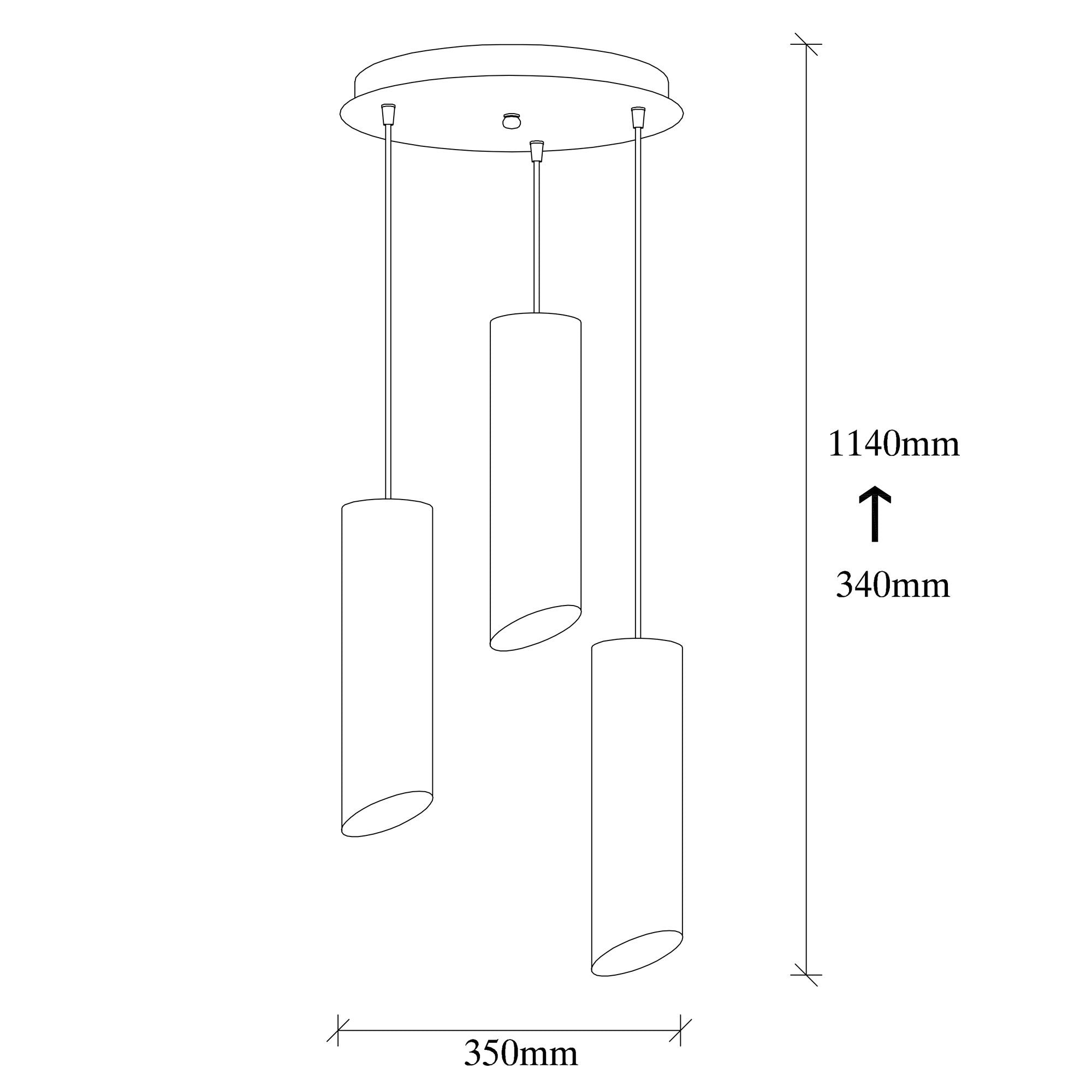 Candeeiro de Teto Industrial Moderno, Preto e Amarelo, 35 cm de Diâmetro, 114 cm de Altura | Ajustável, 3 x E27 máx. 40 W | Iluminação Elegante para Casa e Escritório