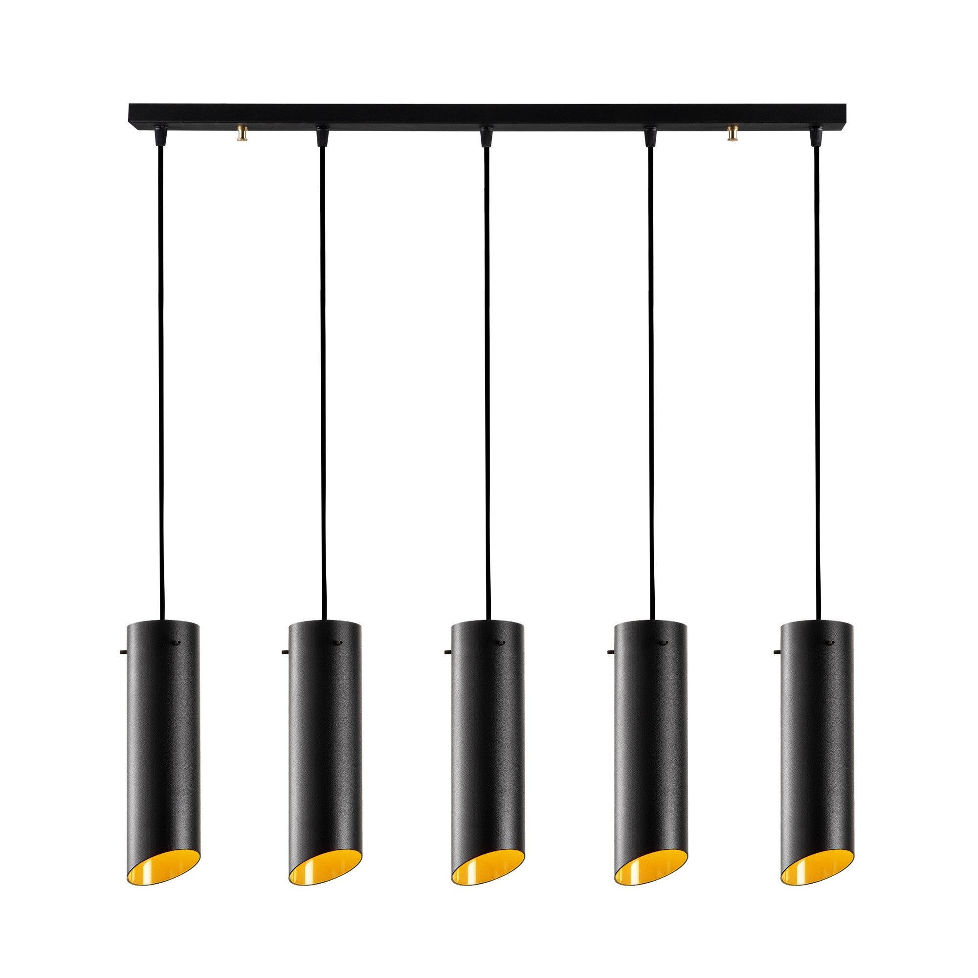 Candeeiro de Teto Industrial Moderno, Preto e Amarelo, 85 x 8 cm | Altura Ajustável, 5 Soquetes E27, IP20 | Perfeito para Decoração Escandinava e Moderna