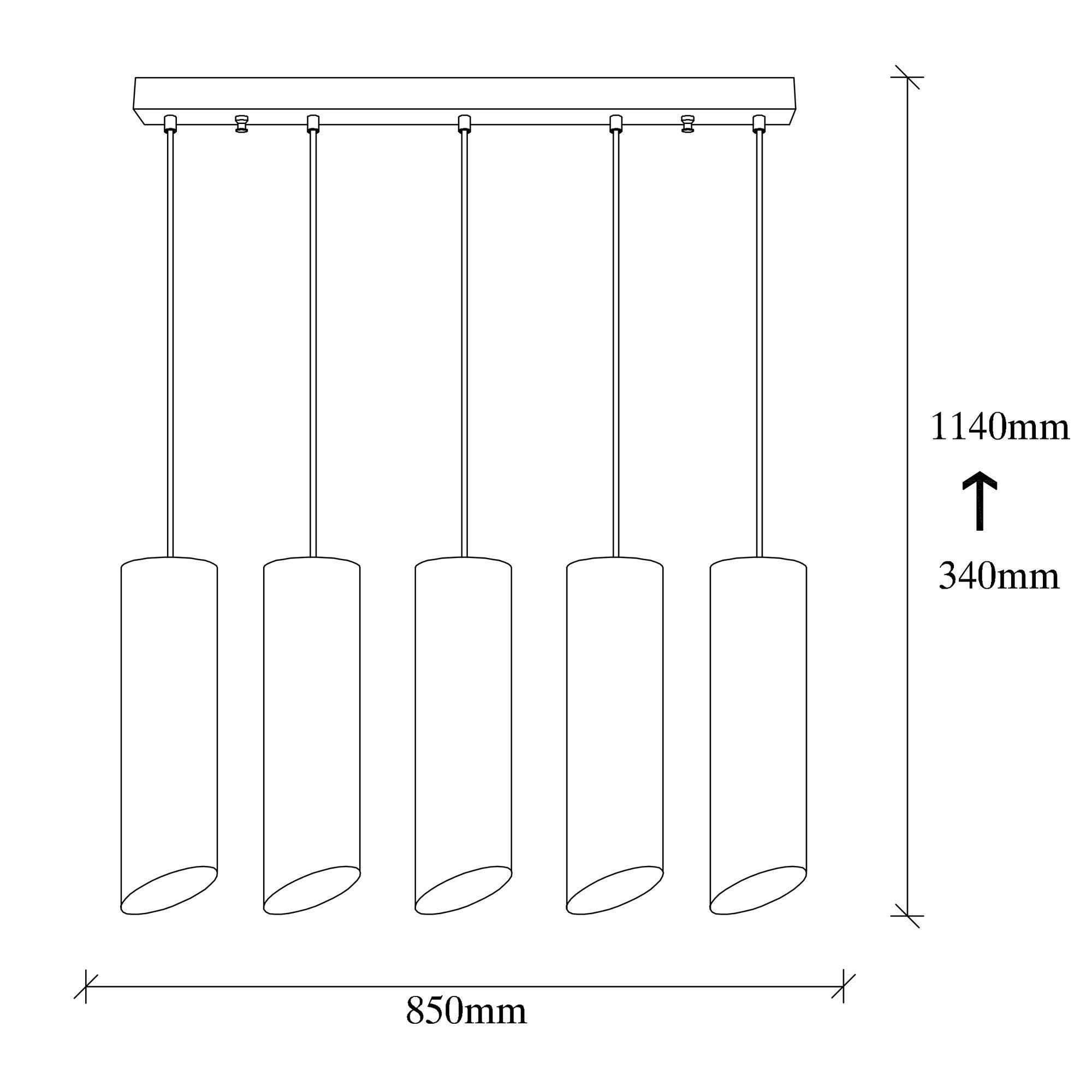 Candeeiro de Teto Industrial Moderno, Preto e Amarelo, 85 x 8 cm | Altura Ajustável, 5 Soquetes E27, IP20 | Perfeito para Decoração Escandinava e Moderna
