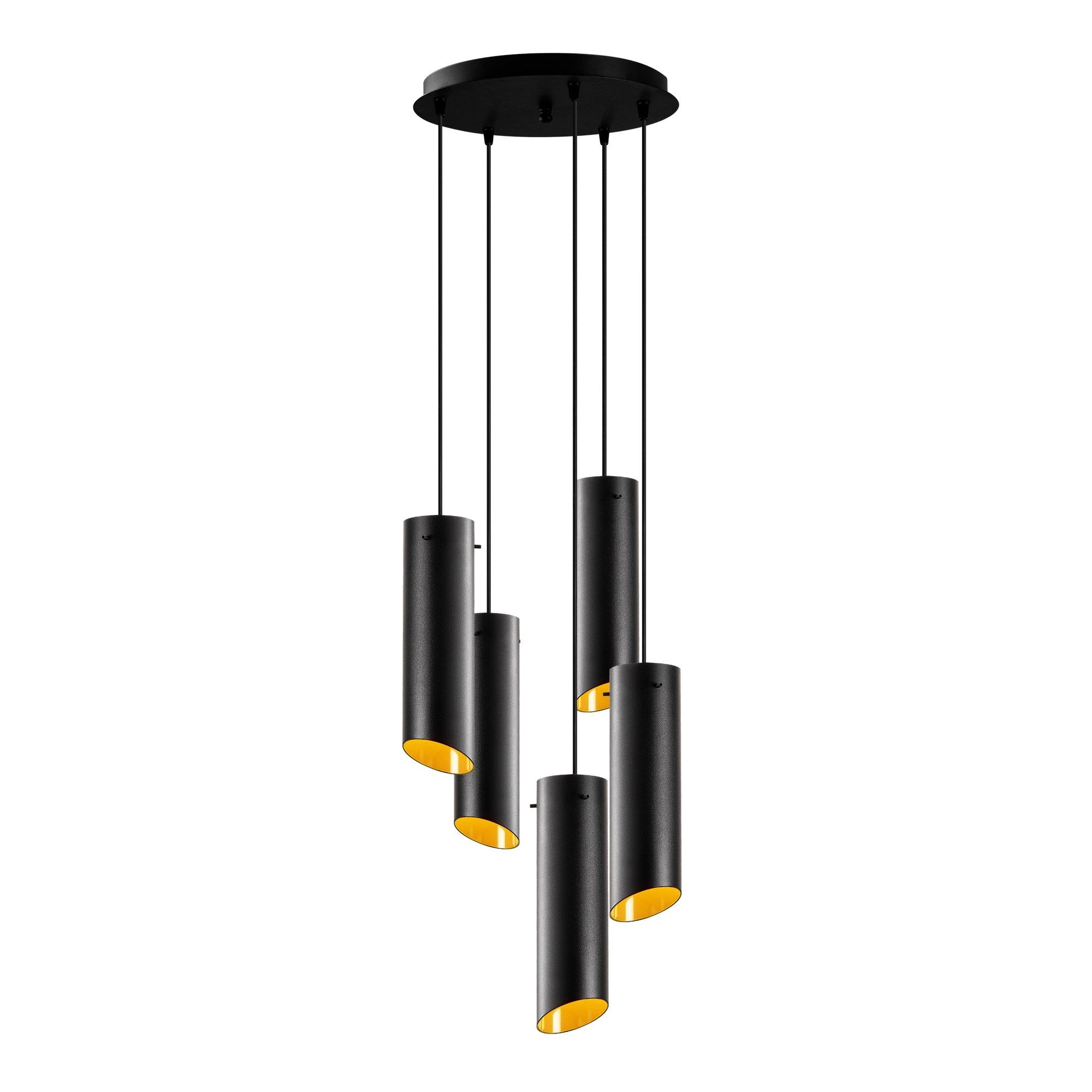 Candeeiro de Teto industrial moderno, preto e amarelo, 45 cm de diâmetro, altura ajustável, 5 soquetes E27, perfeito para decoração escandinava e espaços inovadores
