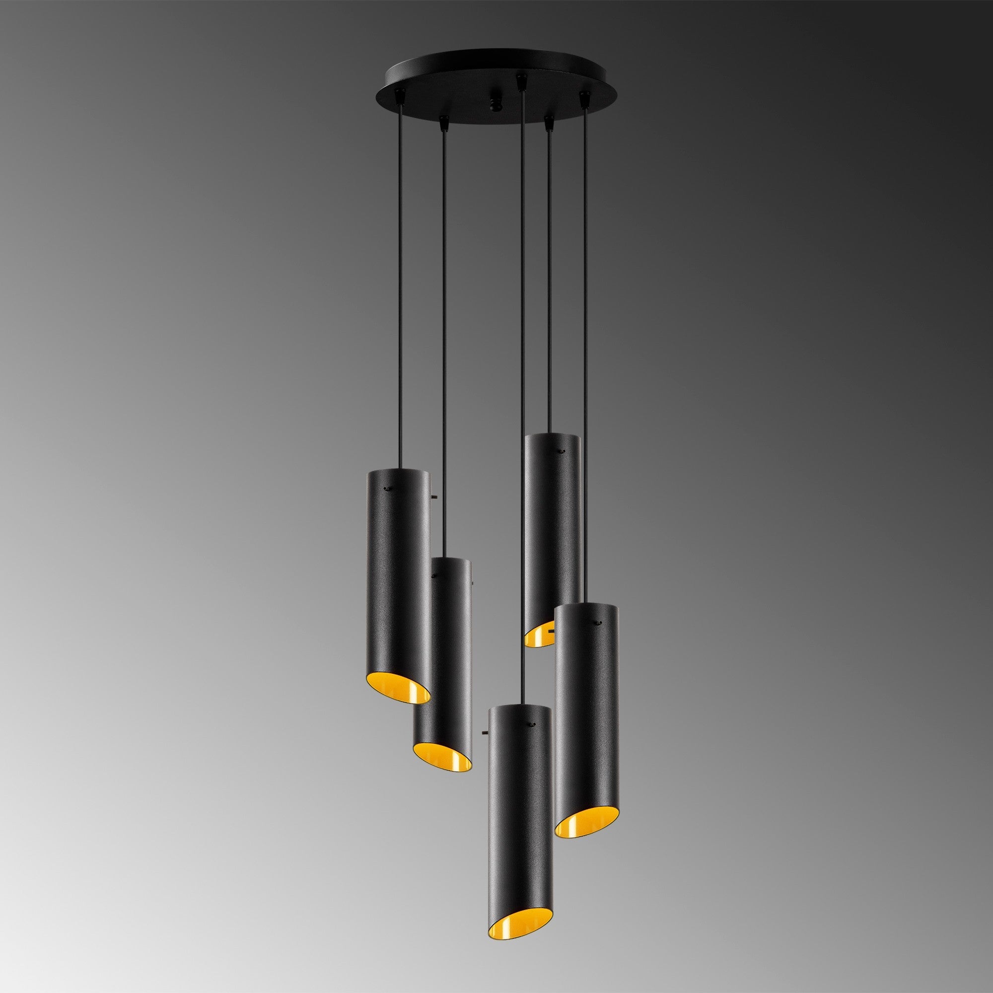 Candeeiro de Teto industrial moderno, preto e amarelo, 45 cm de diâmetro, altura ajustável, 5 soquetes E27, perfeito para decoração escandinava e espaços inovadores