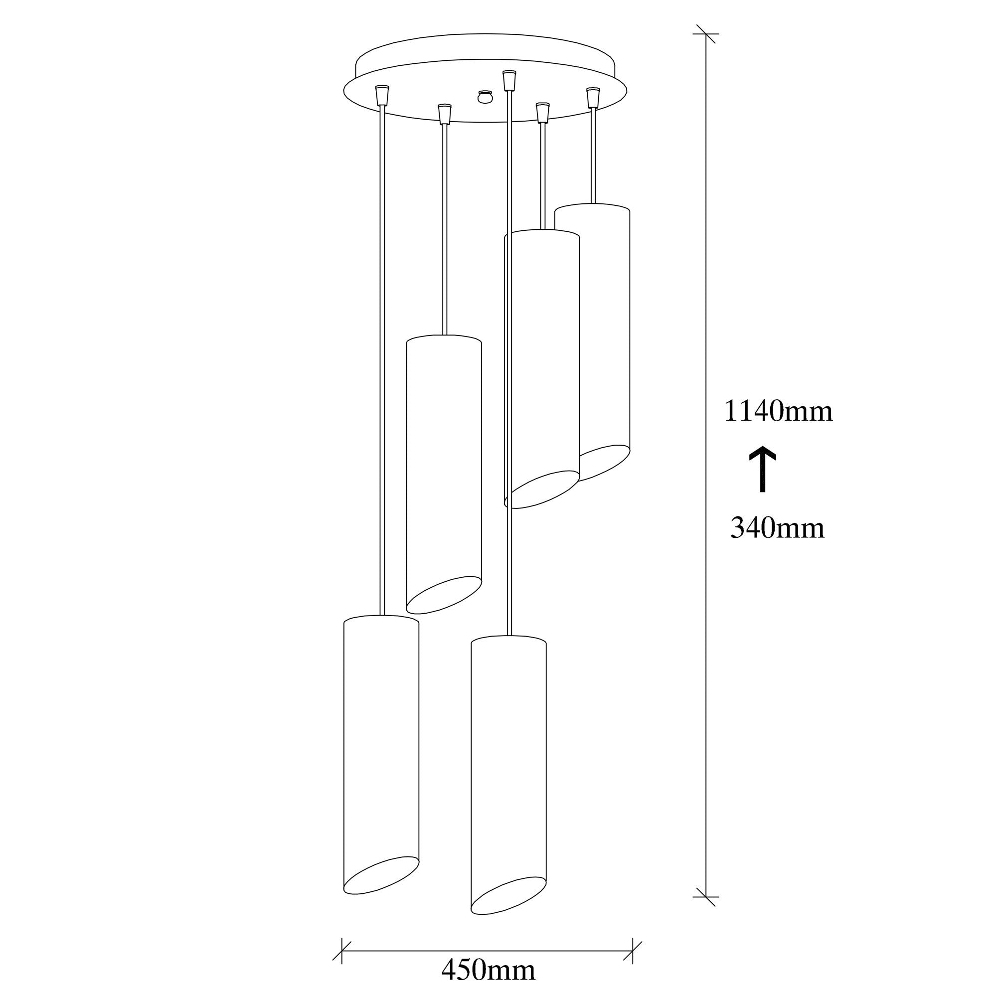Candeeiro de Teto industrial moderno, preto e amarelo, 45 cm de diâmetro, altura ajustável, 5 soquetes E27, perfeito para decoração escandinava e espaços inovadores