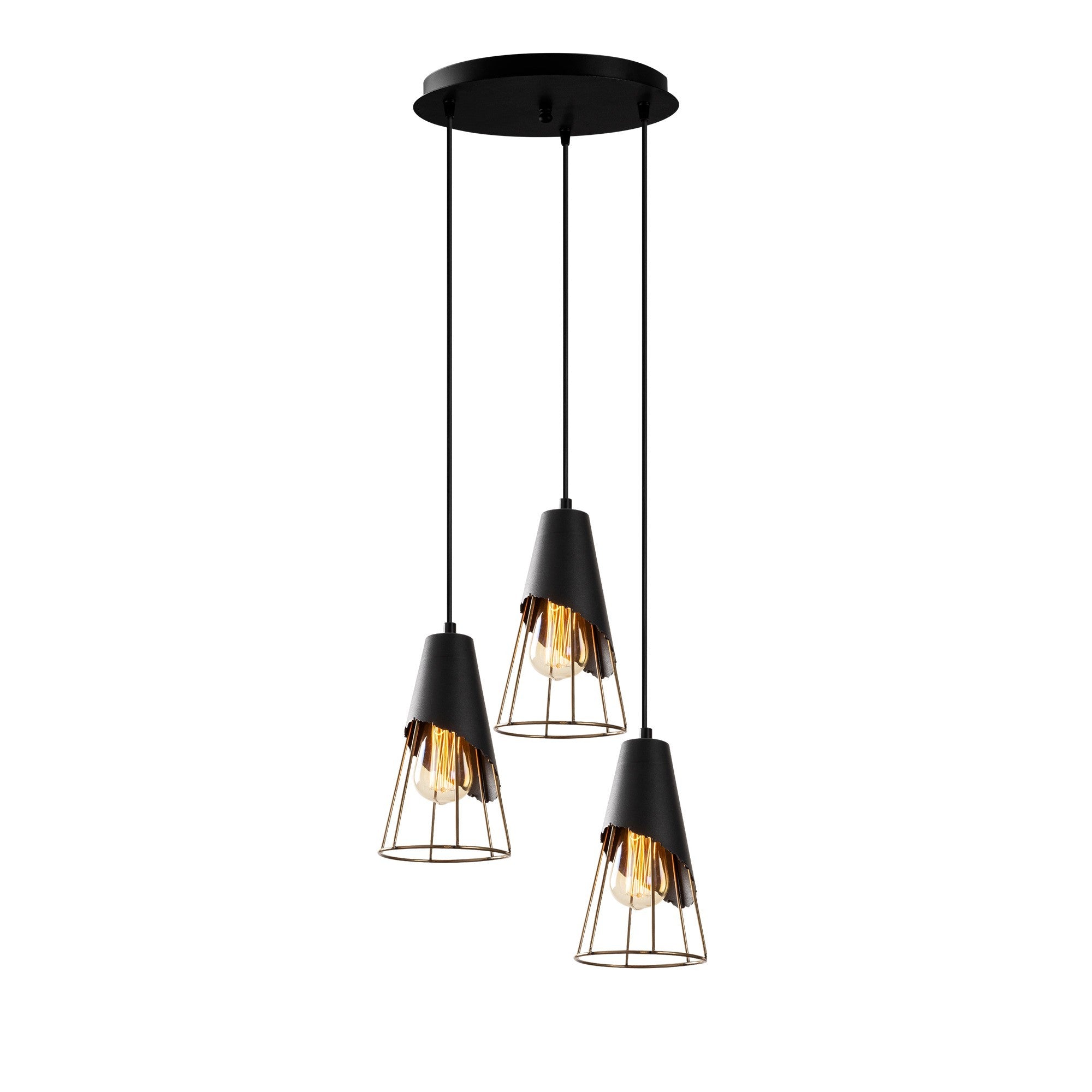 Candeeiro de Teto Industrial Preto, 40 cm de Diâmetro, Altura Ajustável 124 cm | Corpo de Metal, 3 x E27 Máx. 40 W | Iluminação Elegante para Espaços Modernos, Classificação IP20