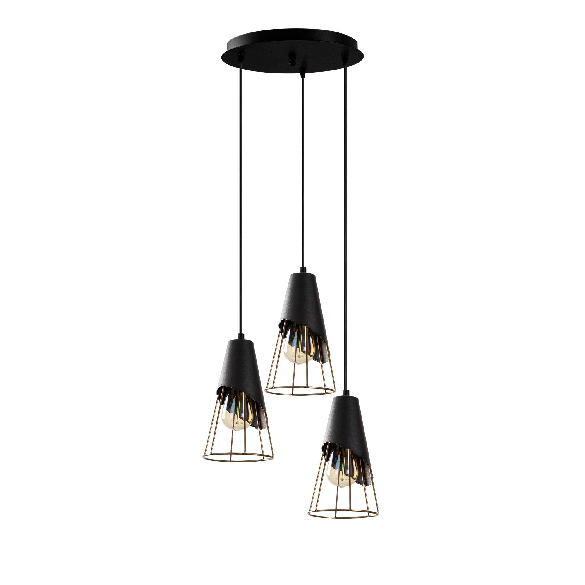 Candeeiro de Teto Industrial Preto, 40 cm de Diâmetro, Altura Ajustável 124 cm | Corpo de Metal, 3 x E27 Máx. 40 W | Iluminação Elegante para Espaços Modernos, Classificação IP20