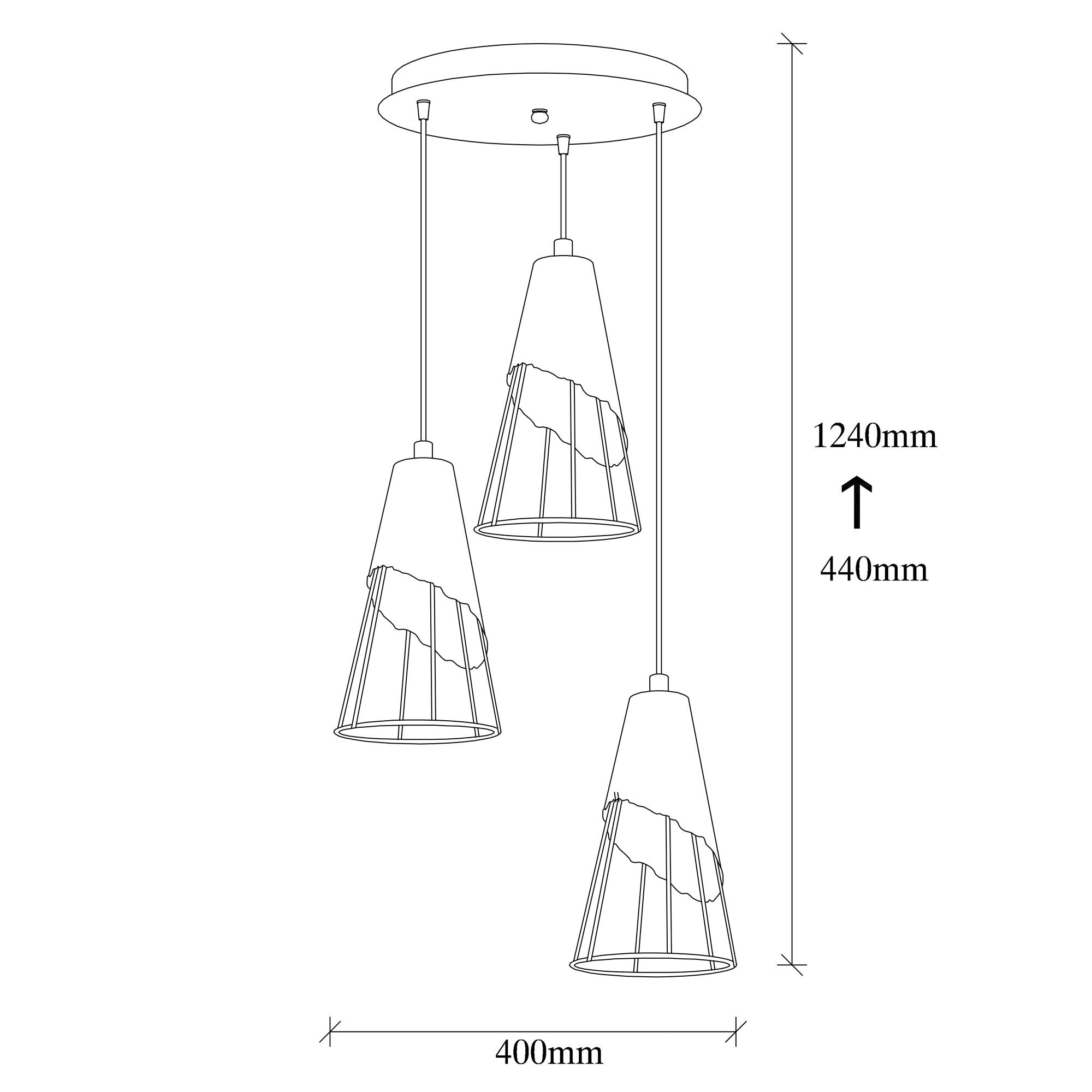 Candeeiro de Teto Industrial Preto, 40 cm de Diâmetro, Altura Ajustável 124 cm | Corpo de Metal, 3 x E27 Máx. 40 W | Iluminação Elegante para Espaços Modernos, Classificação IP20