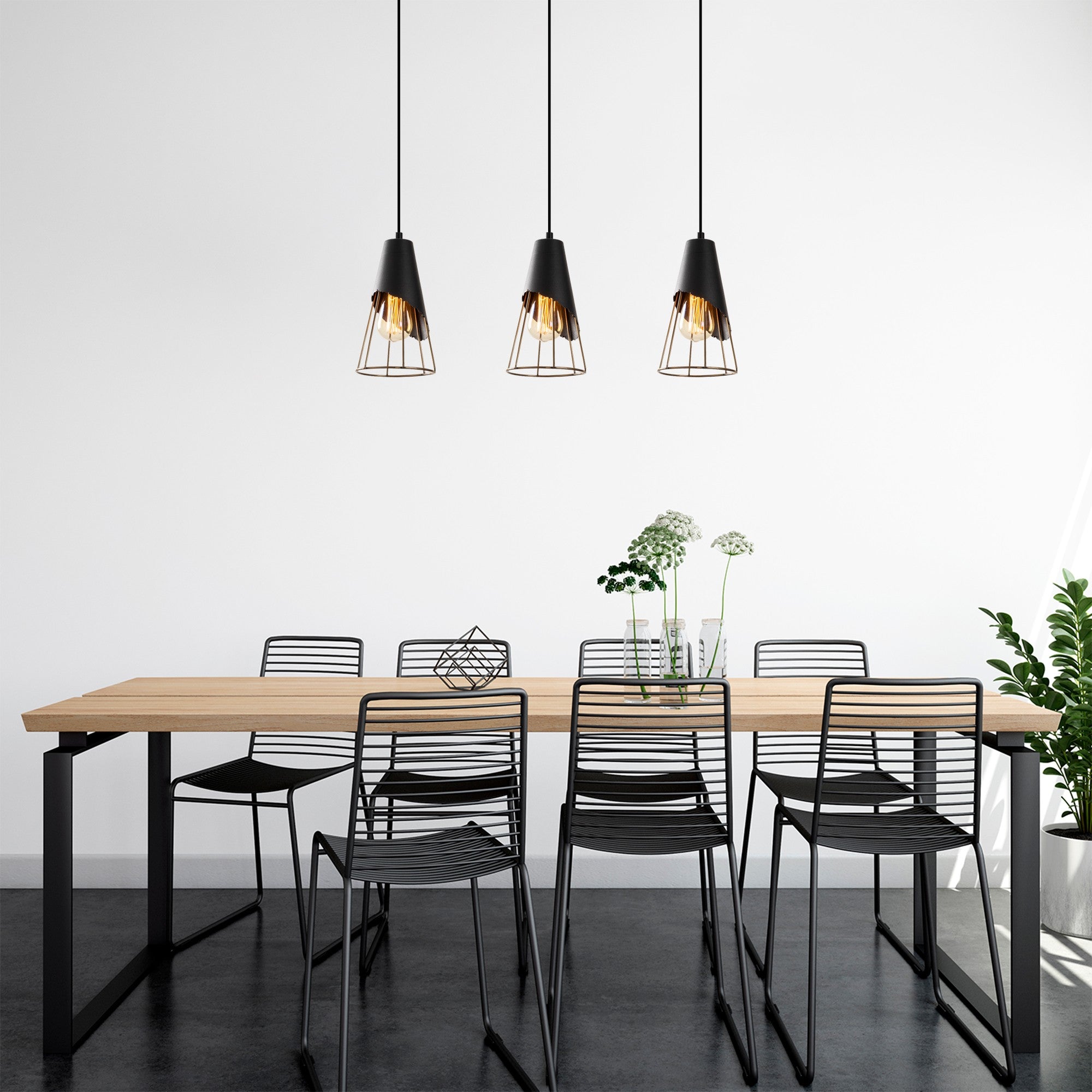 Candeeiro de Teto Industrial, Corpo em Metal Preto, 67 x 17 cm, Altura 124 cm, Ajustável, 3 x E27 Máx. 40 W, Design Elegante para Espaços Modernos, IP20