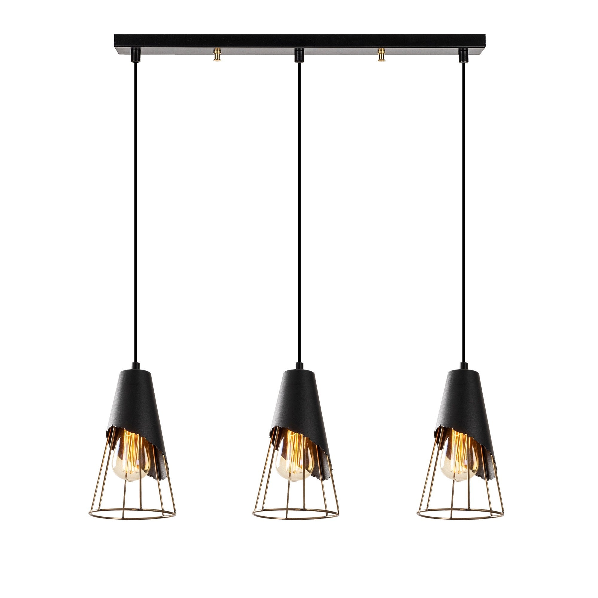 Candeeiro de Teto Industrial, Corpo em Metal Preto, 67 x 17 cm, Altura 124 cm, Ajustável, 3 x E27 Máx. 40 W, Design Elegante para Espaços Modernos, IP20