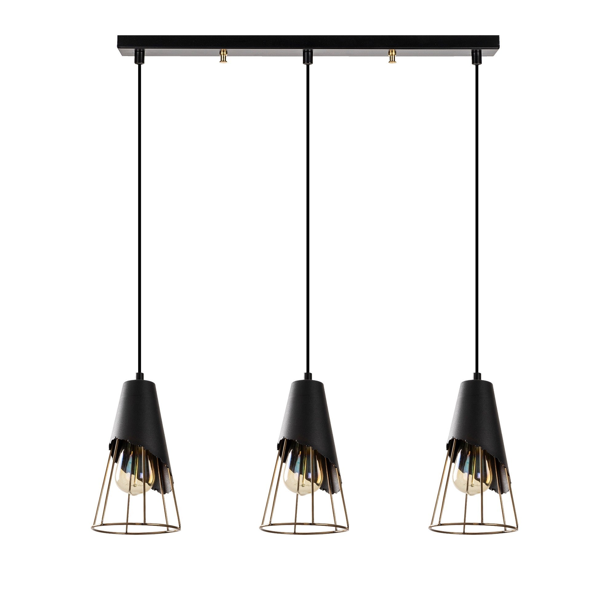 Candeeiro de Teto Industrial, Corpo em Metal Preto, 67 x 17 cm, Altura 124 cm, Ajustável, 3 x E27 Máx. 40 W, Design Elegante para Espaços Modernos, IP20