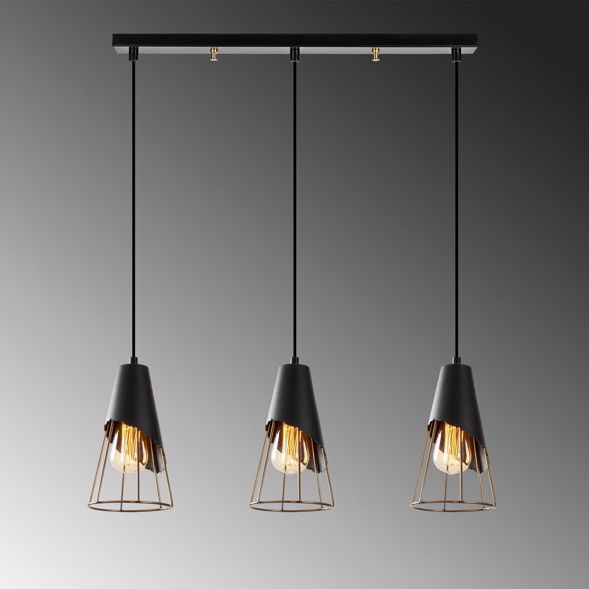 Candeeiro de Teto Industrial, Corpo em Metal Preto, 67 x 17 cm, Altura 124 cm, Ajustável, 3 x E27 Máx. 40 W, Design Elegante para Espaços Modernos, IP20