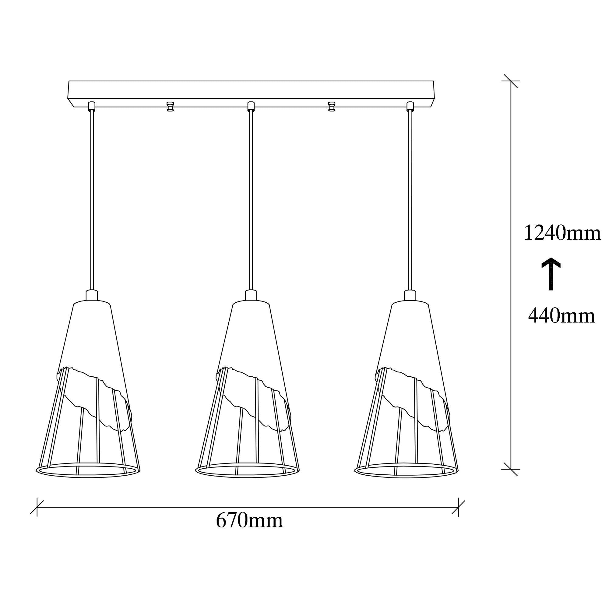 Candeeiro de Teto Industrial, Corpo em Metal Preto, 67 x 17 cm, Altura 124 cm, Ajustável, 3 x E27 Máx. 40 W, Design Elegante para Espaços Modernos, IP20