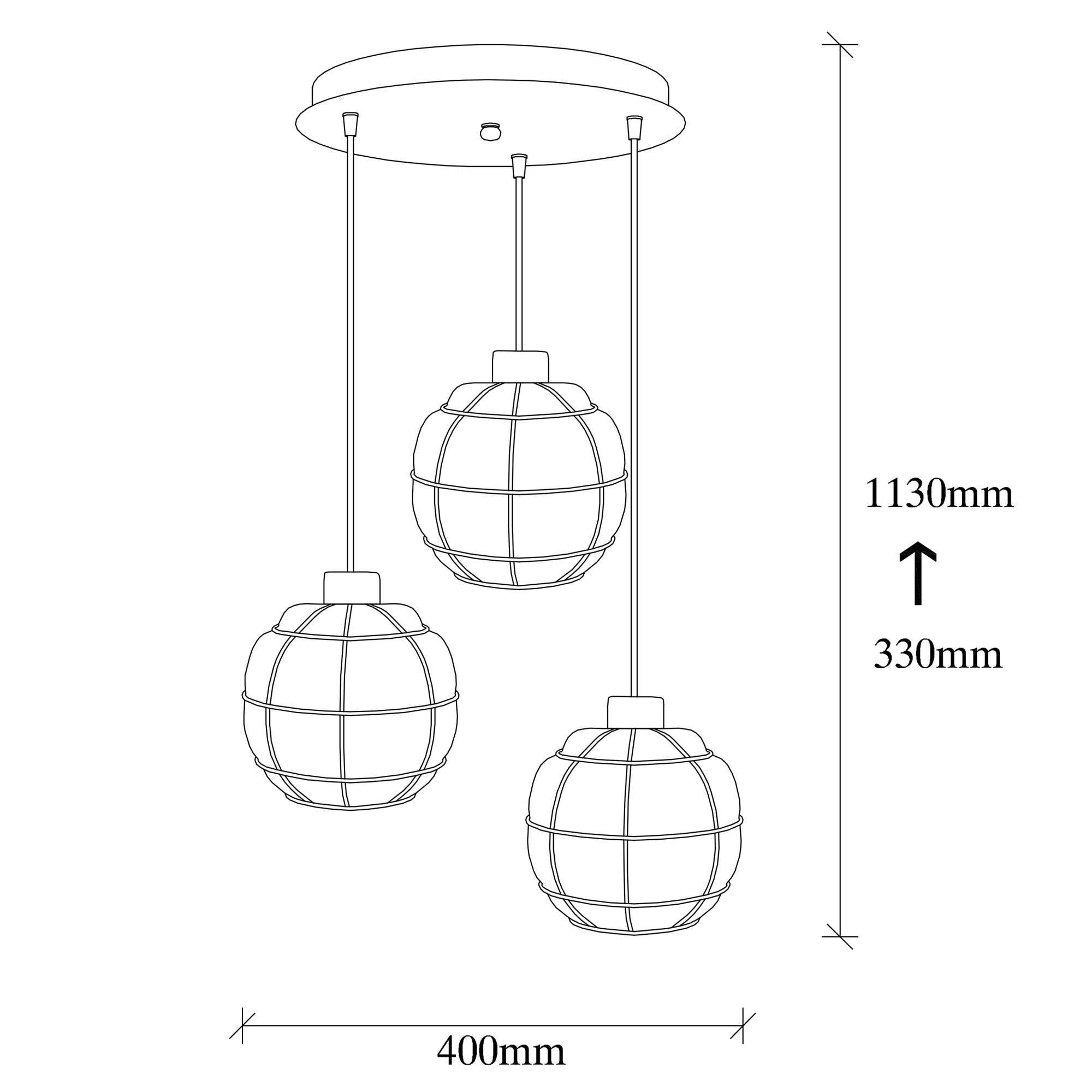 Candeeiro de Teto – 40 cm de diâmetro – Preto – Ferro