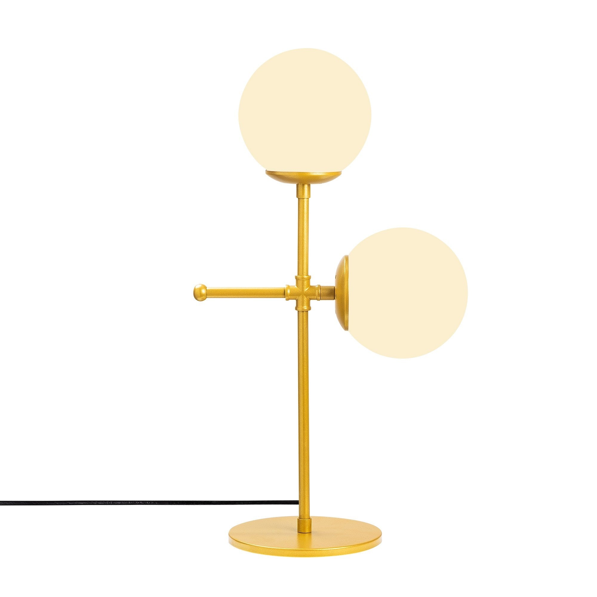 Candeeiro de Mesa Moderna Dourada, Corpo de Metal com Tampa de Vidro, 55 cm de Altura | 2 Soquetes E27, Cabo de 200 cm | Design Escandinavo Elegante para Casa e Escritório