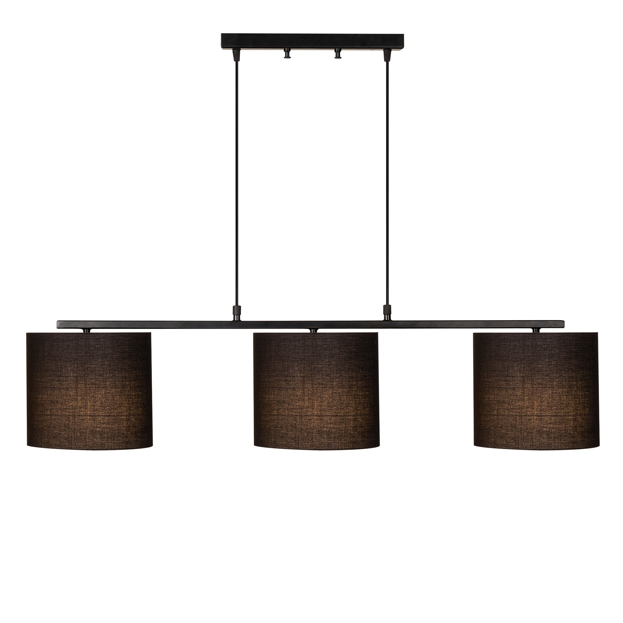 Candeeiro de Teto preto moderno, corpo de metal, altura ajustável 120 cm, 110 x 20 cm, 3 x E27 máx. 40 W, design escandinavo, iluminação elegante de cor sólida