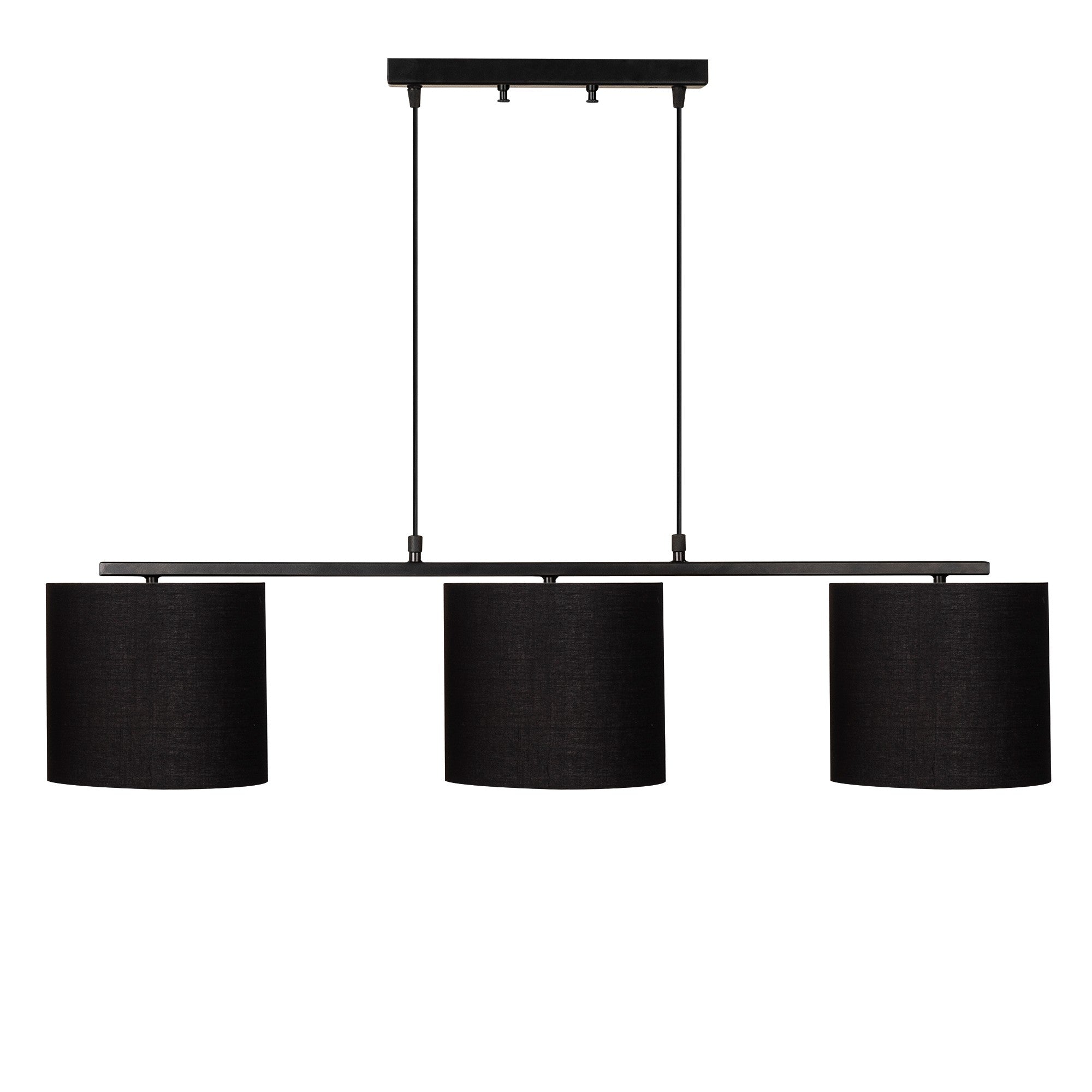 Candeeiro de Teto preto moderno, corpo de metal, altura ajustável 120 cm, 110 x 20 cm, 3 x E27 máx. 40 W, design escandinavo, iluminação elegante de cor sólida