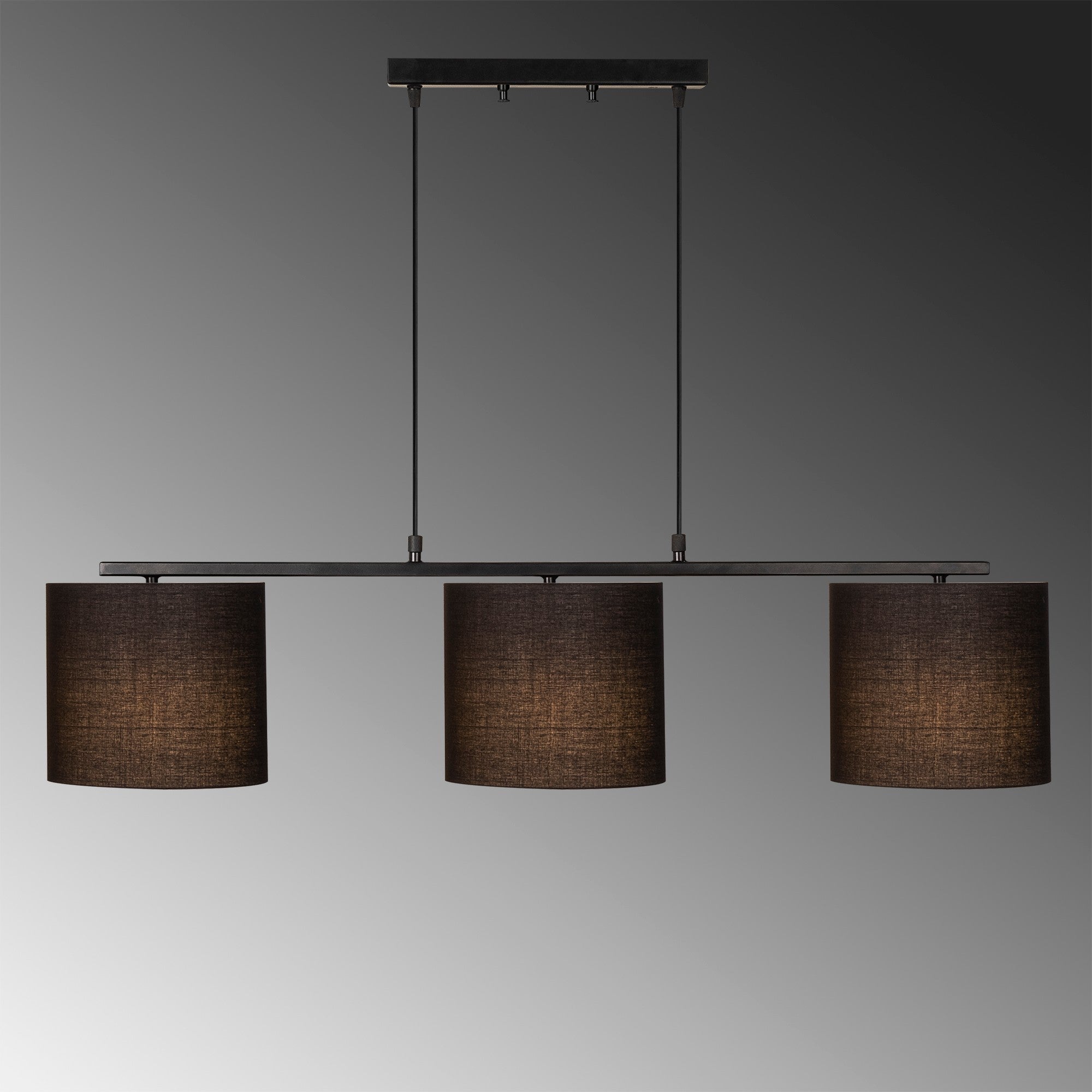 Candeeiro de Teto preto moderno, corpo de metal, altura ajustável 120 cm, 110 x 20 cm, 3 x E27 máx. 40 W, design escandinavo, iluminação elegante de cor sólida
