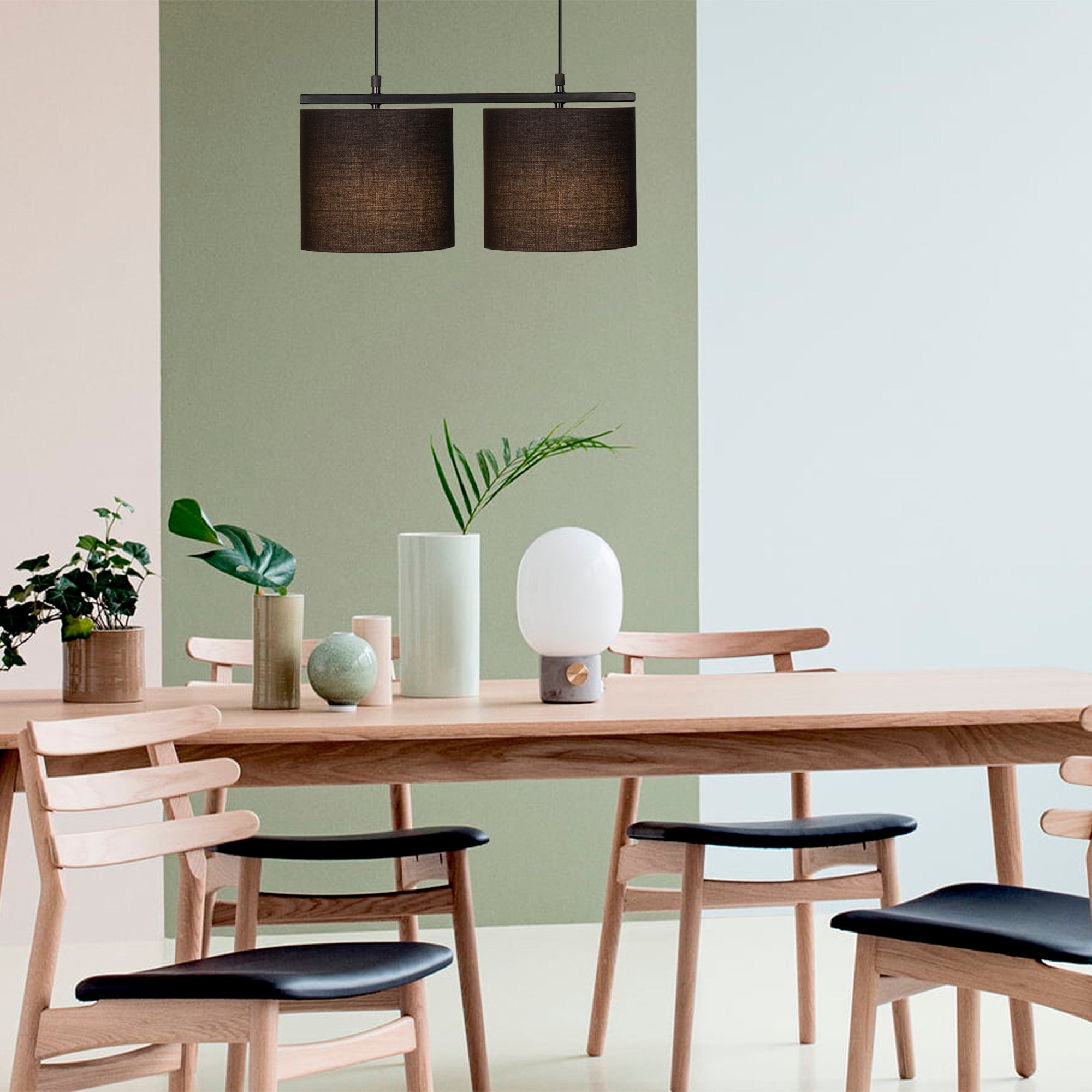 Candeeiro de Teto preto moderno, corpo de metal, altura ajustável 120 cm, 47 x 20 cm | 2 x E27 máx. 40 W | Design escandinavo elegante para casa e escritório