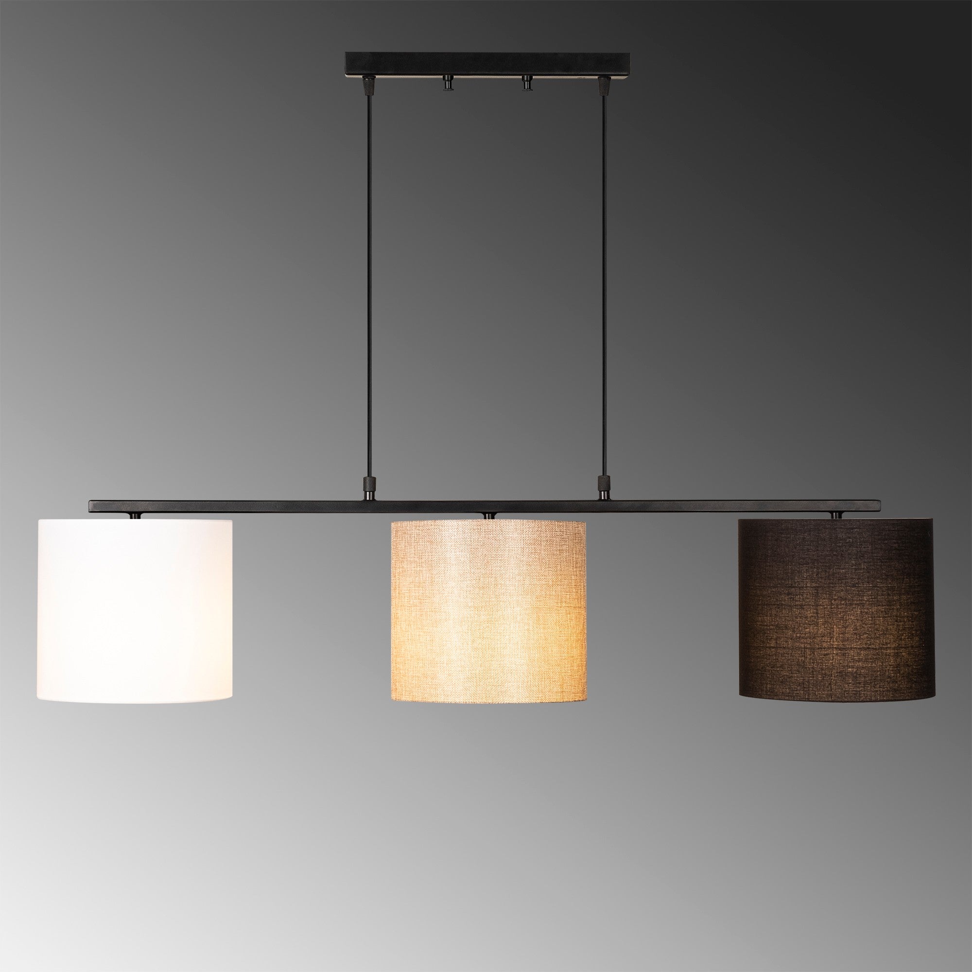 Candeeiro de Teto Escandinavo, Altura Ajustável 110 x 20 cm, Corpo em Ferro, Preto e Creme, 3 x E27 Máx. 40 W, Design Elegante para Espaços Modernos, Classificação IP20