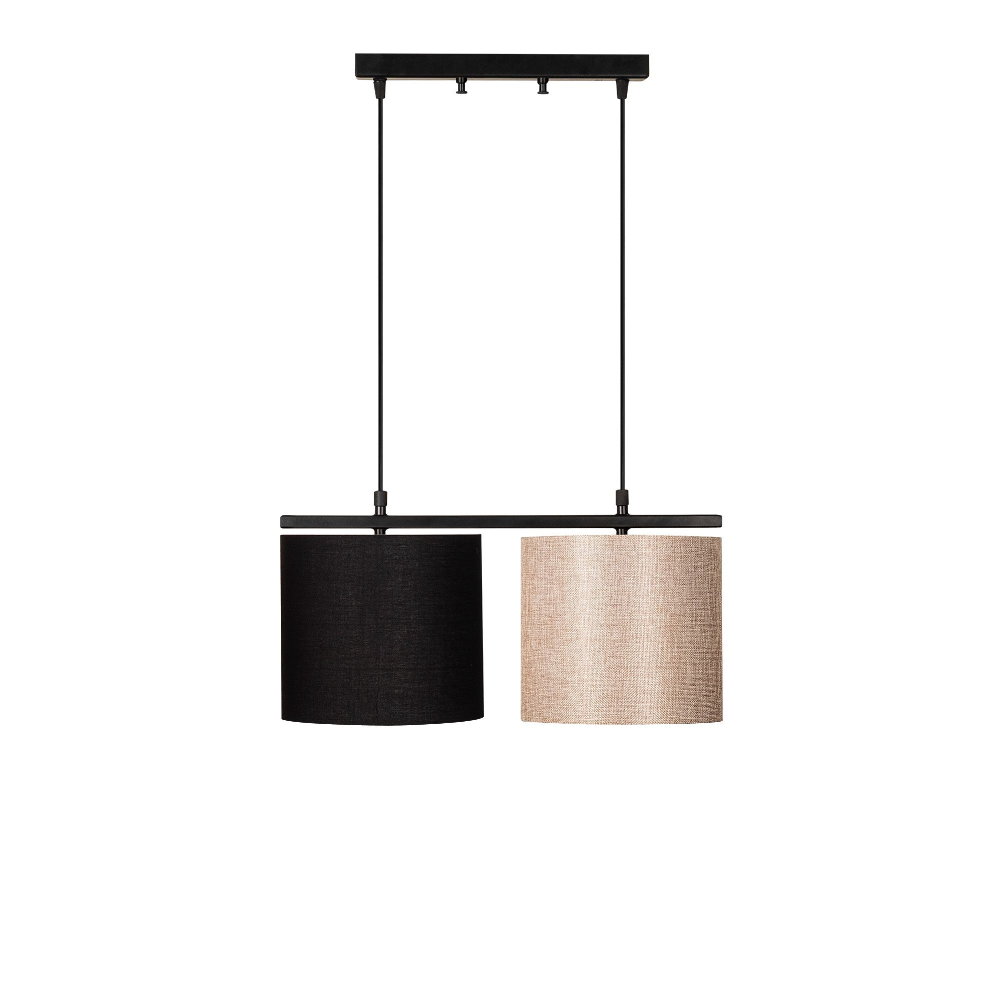Candeeiro de Teto Escandinavo, Creme e Preto, 47 x 20 cm | Corpo em Metal, Altura Ajustável, 2 x E27 máx. 40 W | Iluminação Elegante para Espaços Modernos