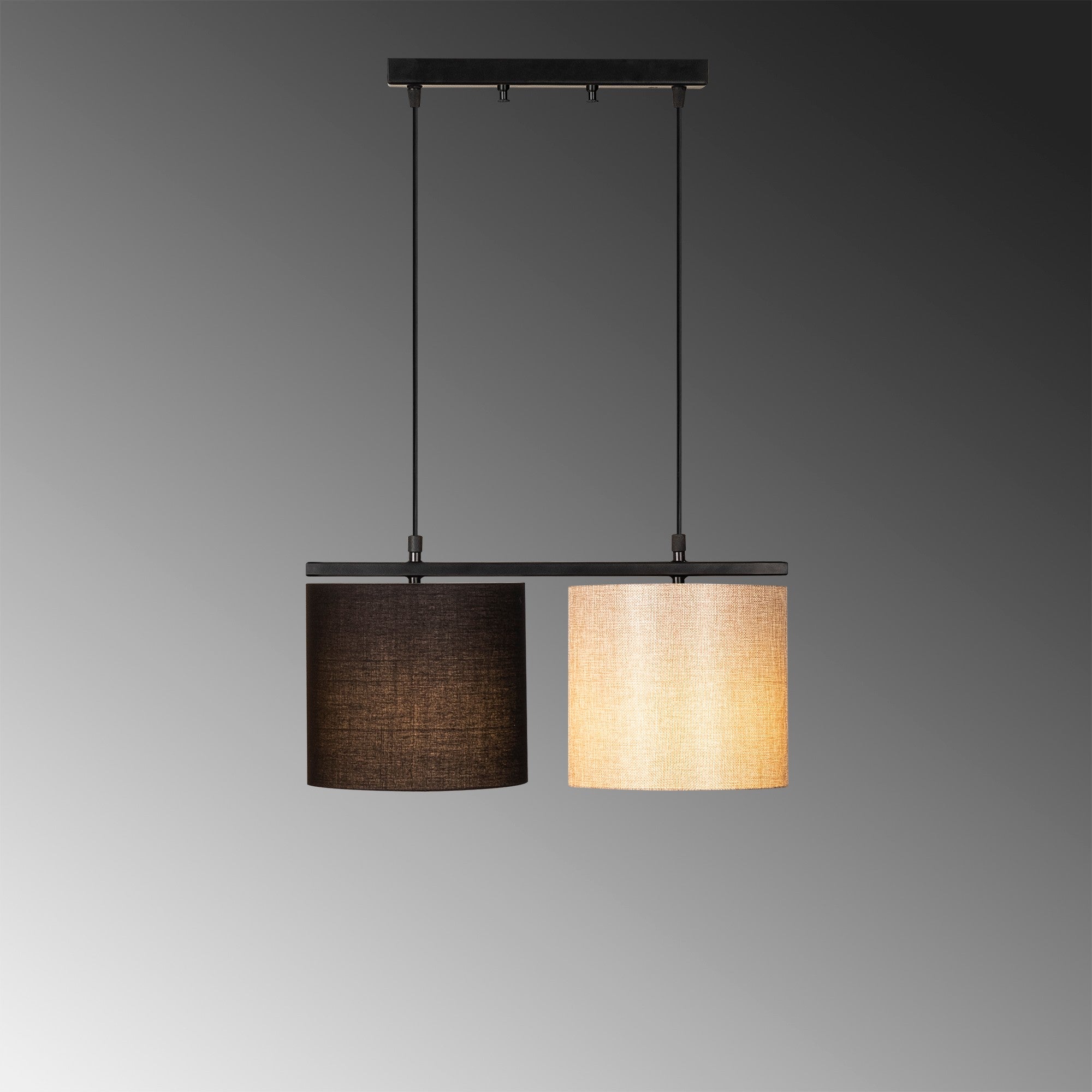 Candeeiro de Teto Escandinavo, Creme e Preto, 47 x 20 cm | Corpo em Metal, Altura Ajustável, 2 x E27 máx. 40 W | Iluminação Elegante para Espaços Modernos