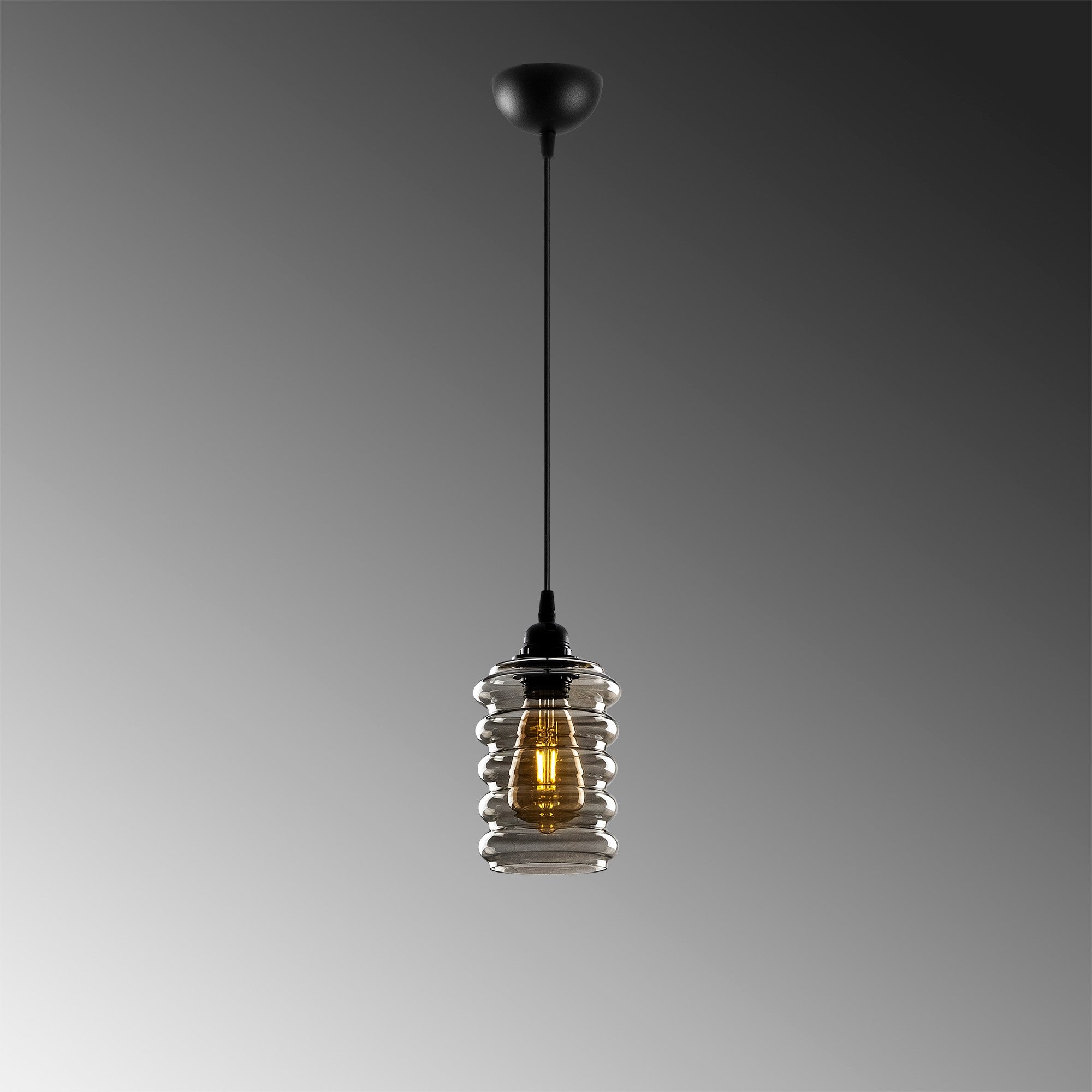 Candeeiro de Teto Industrial – 12x12 cm – Fumê – Ferro e Vidro