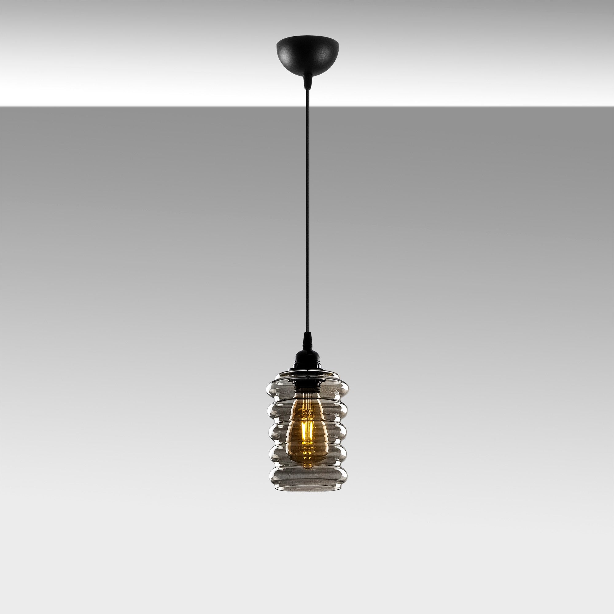 Candeeiro de Teto Industrial – 12x12 cm – Fumê – Ferro e Vidro