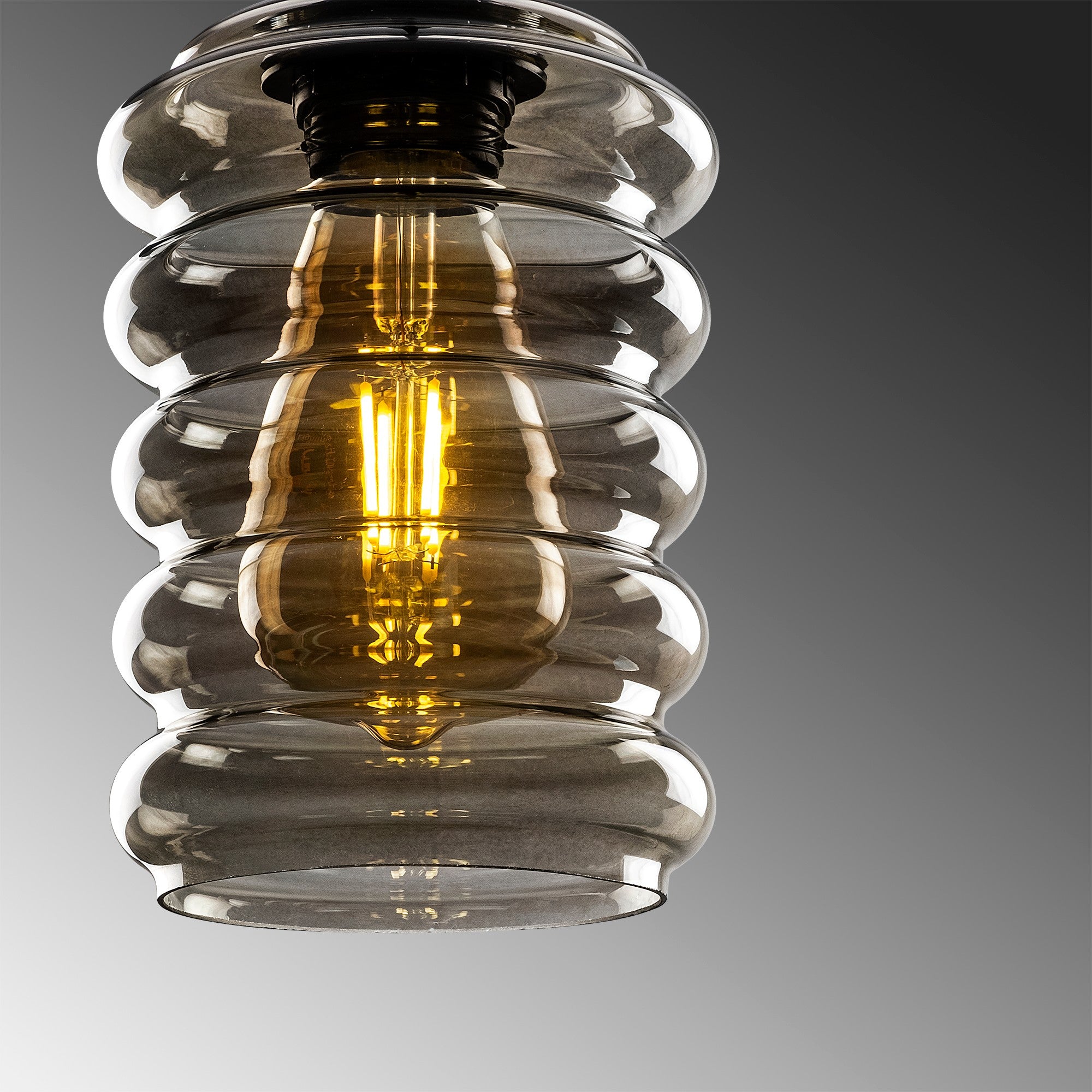 Candeeiro de Teto Industrial – 12x12 cm – Fumê – Ferro e Vidro