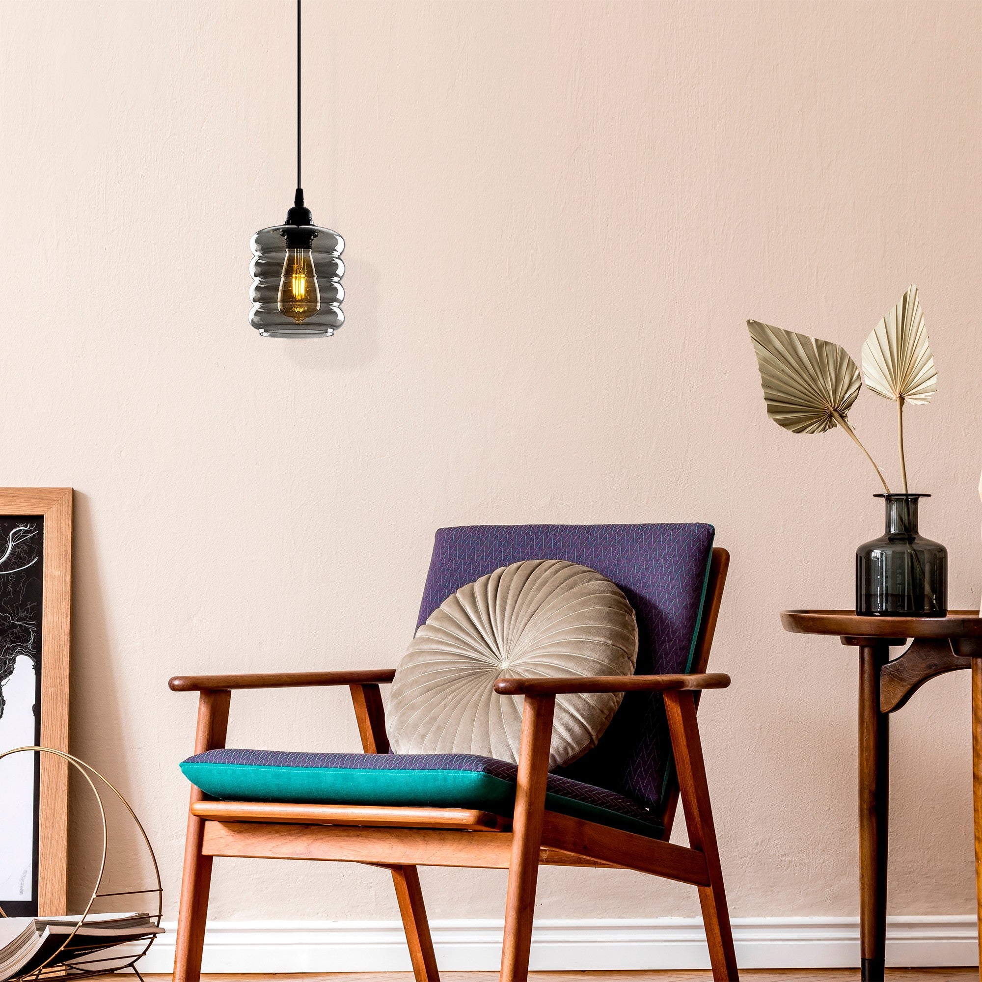 Candeeiro de Teto Industrial – altura ajustável 118 cm – cor fumê – corpo em metal