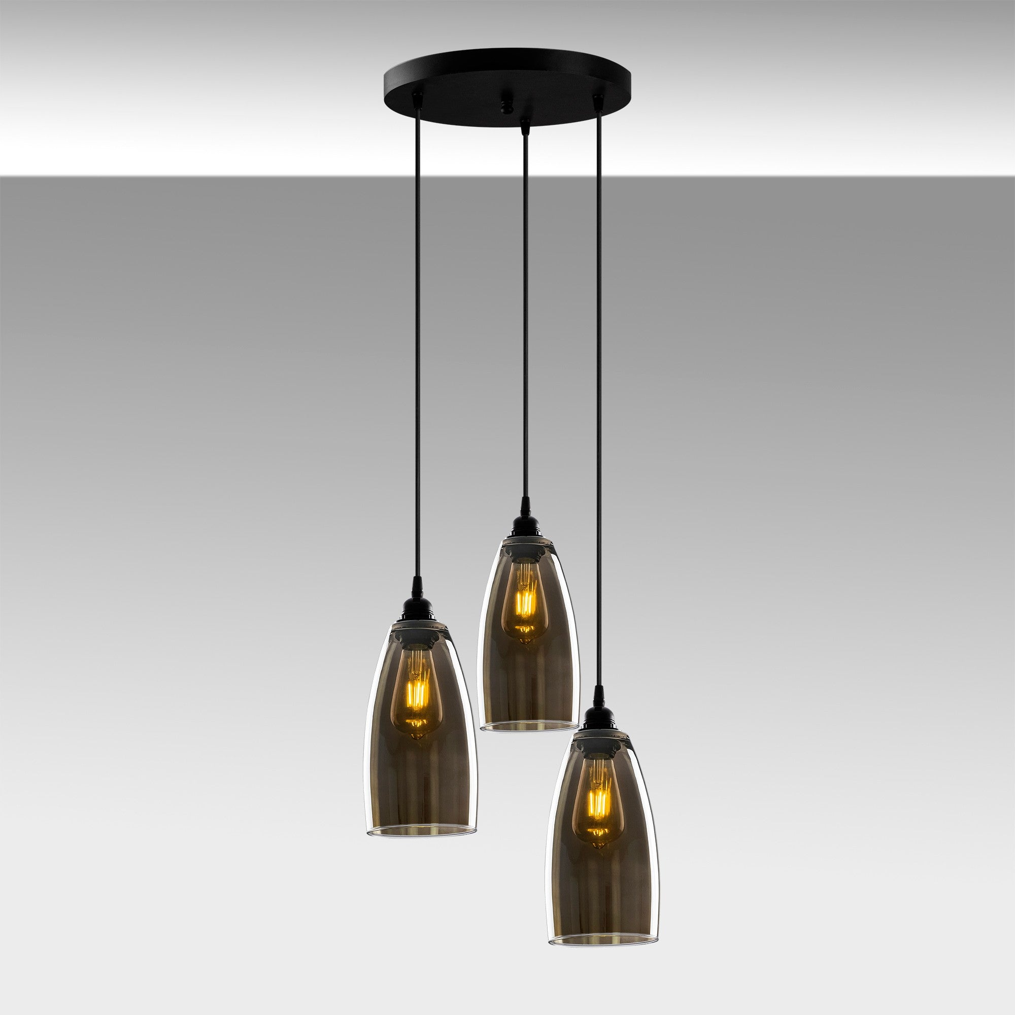 Candeeiro de Teto – 37 x 37 cm, Altura 127 cm – Cor Fumê – Metal