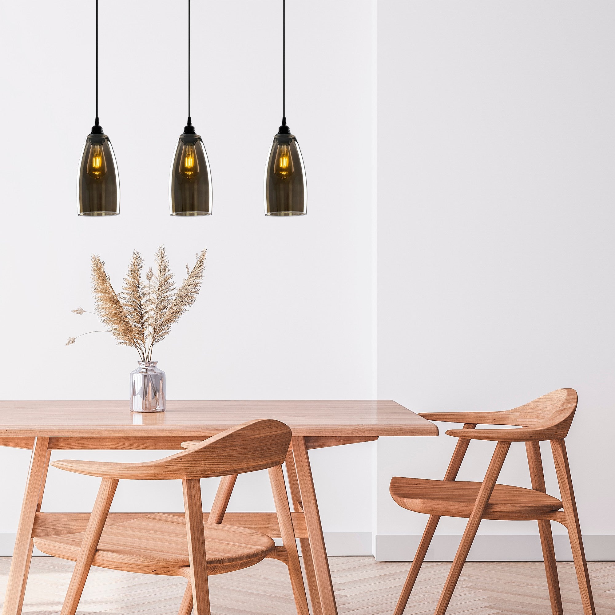 Candeeiro de Teto Nostalgia Escandinavo, Cor Fumê, 63 x 63 cm, Altura 127 cm | Corpo em Metal, Altura Ajustável, 3 x E27 Máx. 40 W | Iluminação Elegante para Espaços Modernos