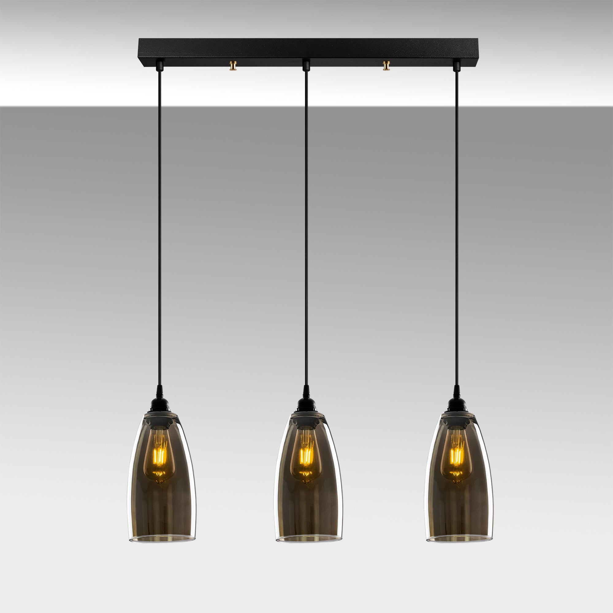 Candeeiro de Teto Nostalgia Escandinavo, Cor Fumê, 63 x 63 cm, Altura 127 cm | Corpo em Metal, Altura Ajustável, 3 x E27 Máx. 40 W | Iluminação Elegante para Espaços Modernos