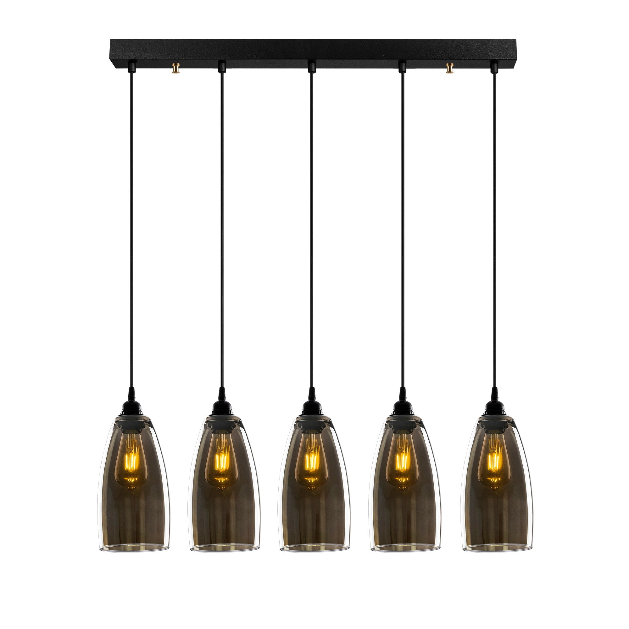 Candeeiro de Teto Nostalgia Escandinavo, Cor Fumê, 83 x 83 cm, Altura 127 cm | Corpo de Metal, Altura Ajustável, 5 x E27 Máx. 40 W | Iluminação Elegante para Espaços Modernos