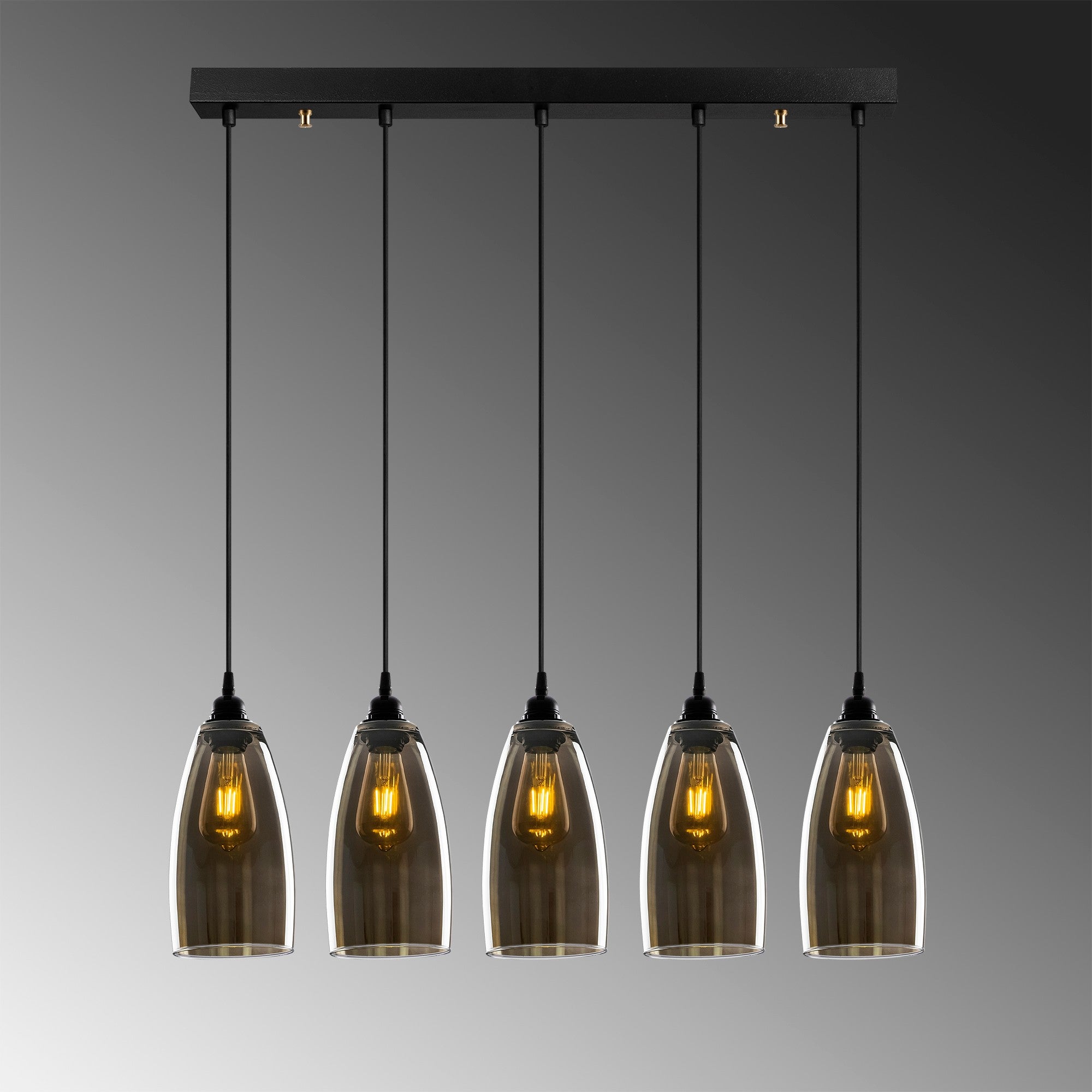 Candeeiro de Teto Nostalgia Escandinavo, Cor Fumê, 83 x 83 cm, Altura 127 cm | Corpo de Metal, Altura Ajustável, 5 x E27 Máx. 40 W | Iluminação Elegante para Espaços Modernos