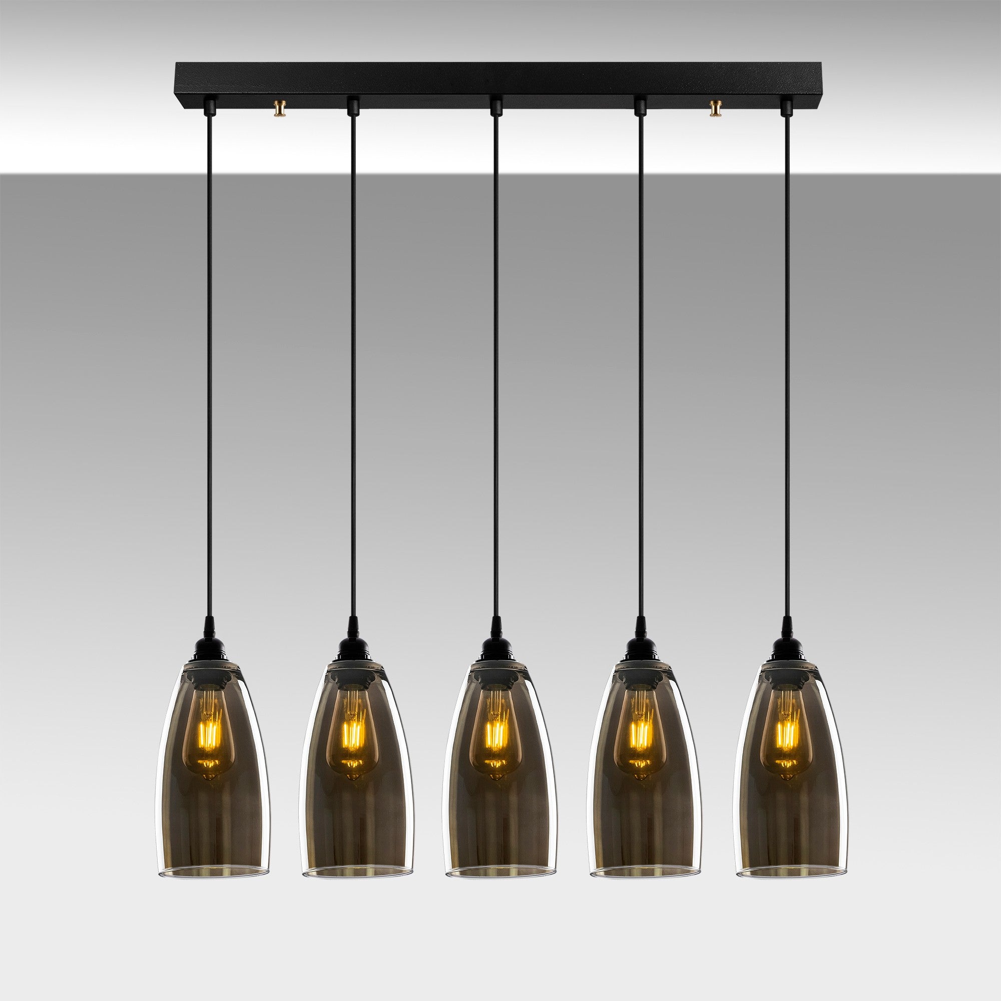 Candeeiro de Teto Nostalgia Escandinavo, Cor Fumê, 83 x 83 cm, Altura 127 cm | Corpo de Metal, Altura Ajustável, 5 x E27 Máx. 40 W | Iluminação Elegante para Espaços Modernos