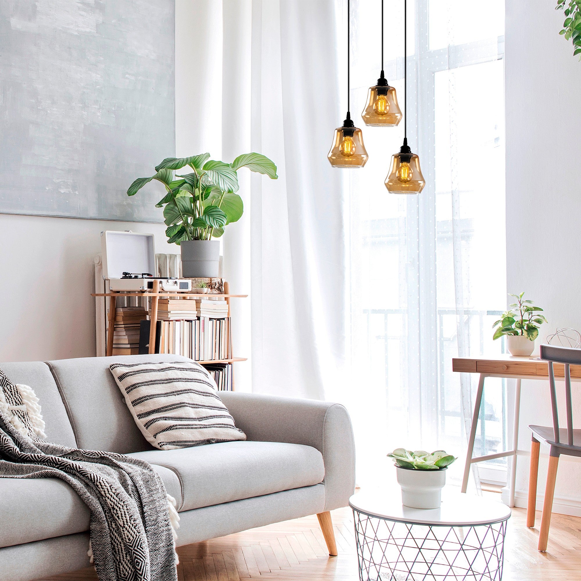 Candeeiro de Teto – 39x39 cm – Dourado e Preto – Metal