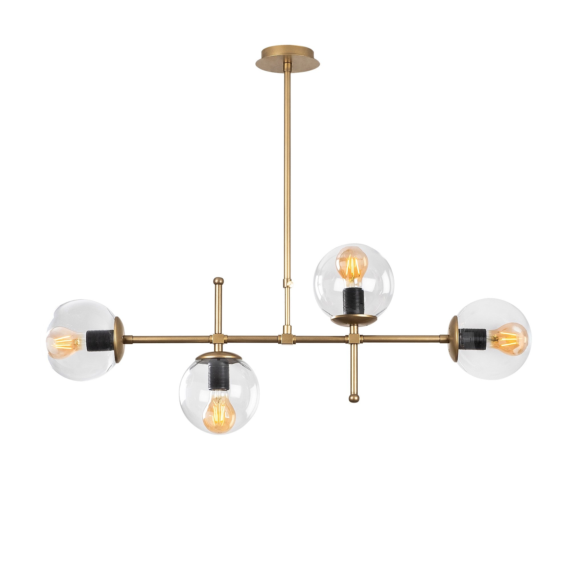 Candeeiro de Teto moderno com corpo de metal e tampa de vidro, altura ajustável de 67 a 82 cm, design vintage, 4 soquetes E27, perfeito para decoração glamourosa e escandinava