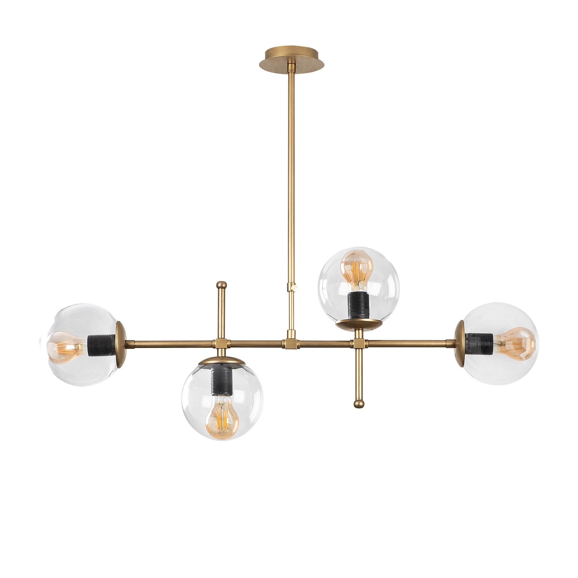 Candeeiro de Teto moderno com corpo de metal e tampa de vidro, altura ajustável de 67 a 82 cm, design vintage, 4 soquetes E27, perfeito para decoração glamourosa e escandinava