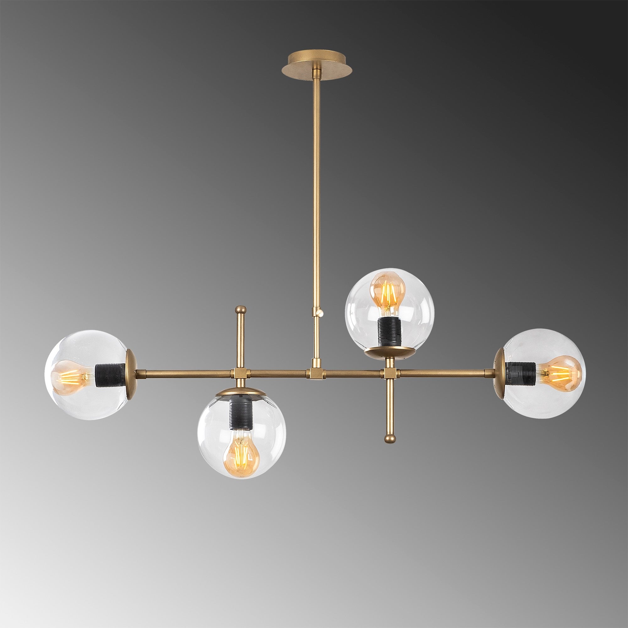 Candeeiro de Teto moderno com corpo de metal e tampa de vidro, altura ajustável de 67 a 82 cm, design vintage, 4 soquetes E27, perfeito para decoração glamourosa e escandinava