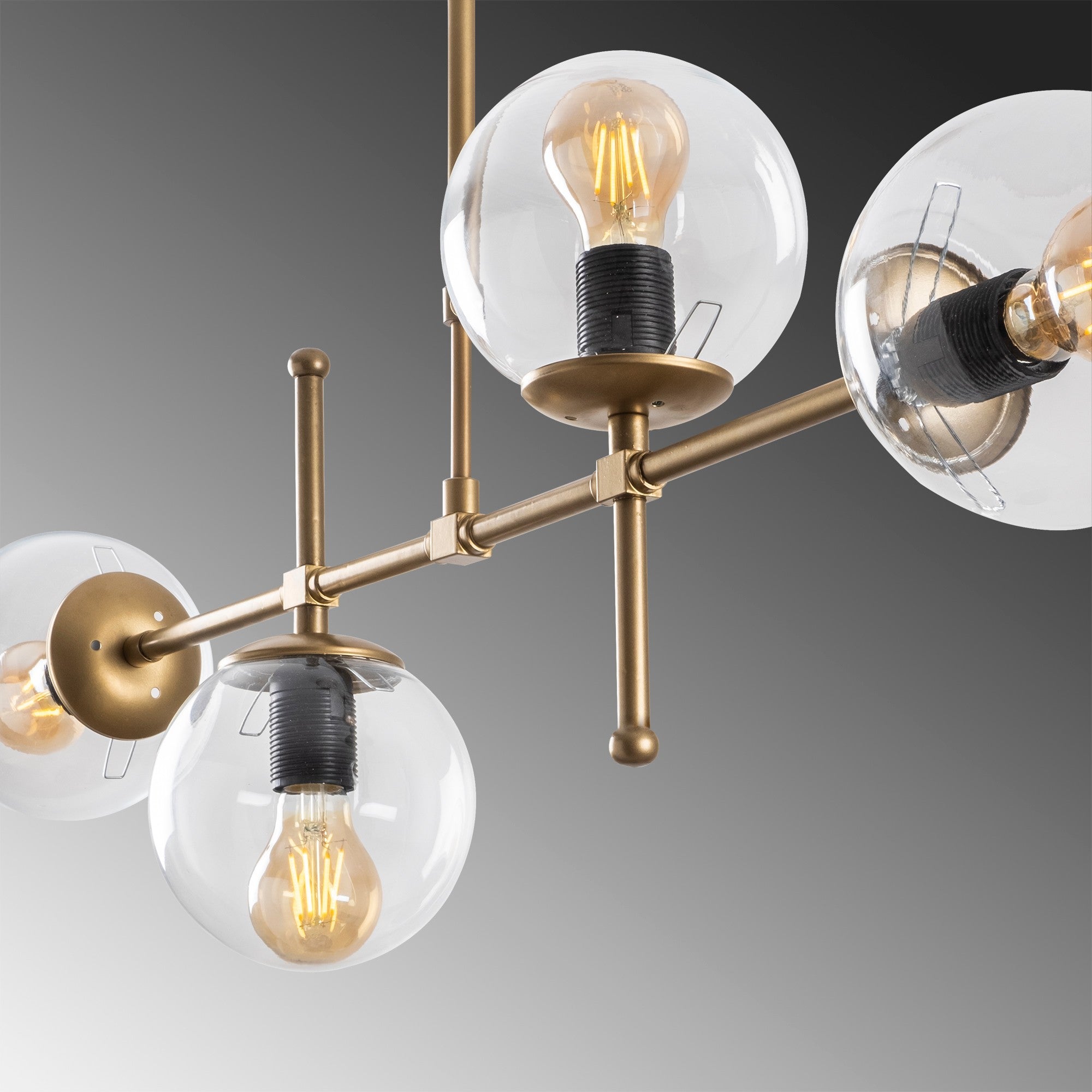 Candeeiro de Teto moderno com corpo de metal e tampa de vidro, altura ajustável de 67 a 82 cm, design vintage, 4 soquetes E27, perfeito para decoração glamourosa e escandinava