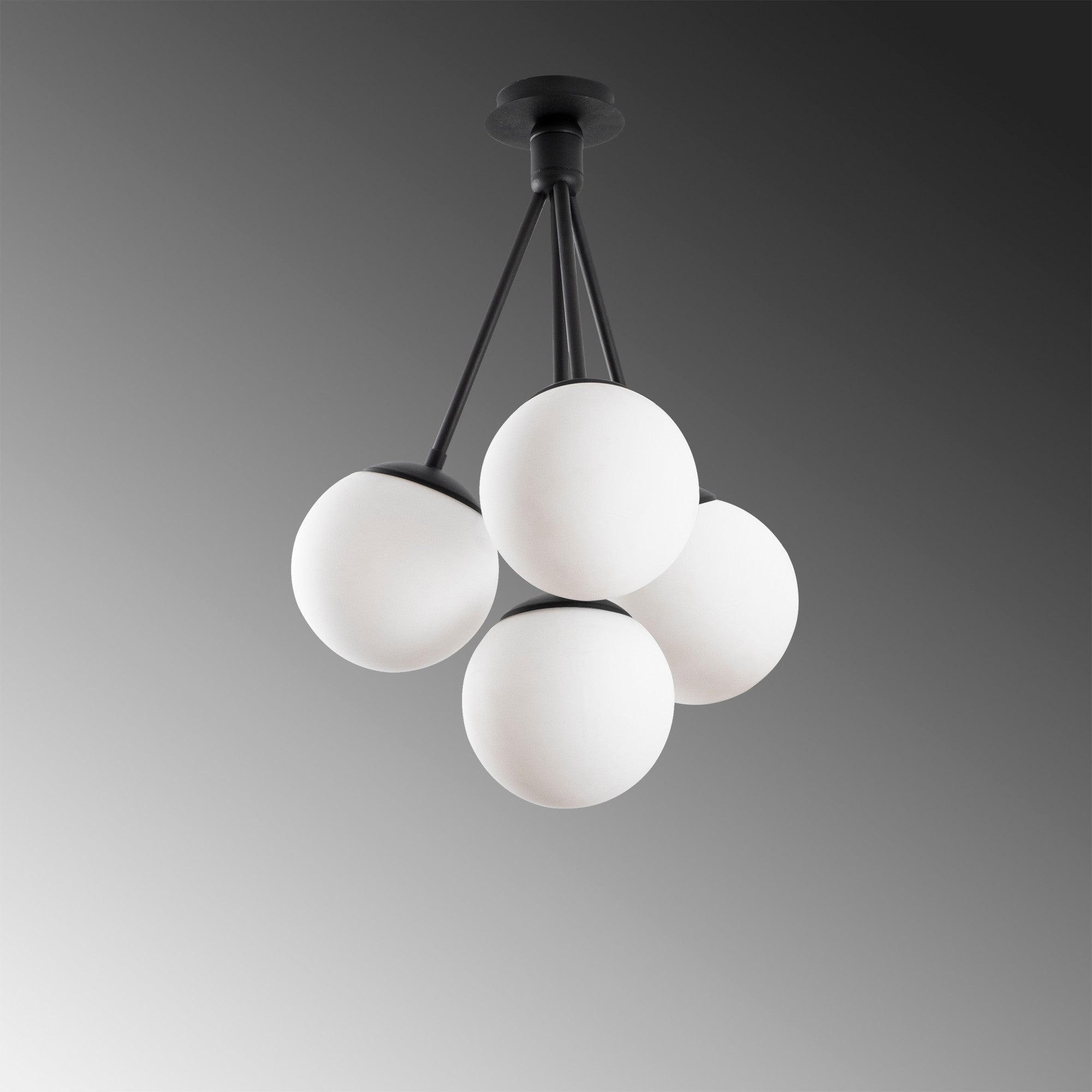 Candeeiro de Teto Escandinavo, Corpo em Metal Preto, 57 cm de Diâmetro, 66 cm de Altura | 4 x E27 Máx. 40 W | Tampa de Vidro Elegante, Design Moderno para Casa e Escritório