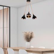 Candeeiro de Teto moderno com corpo de metal, acabamento preto e cobre, 60 cm de diâmetro, 63 cm de altura | 3 soquetes E27, design glamoroso e escandinavo para interiores elegantes