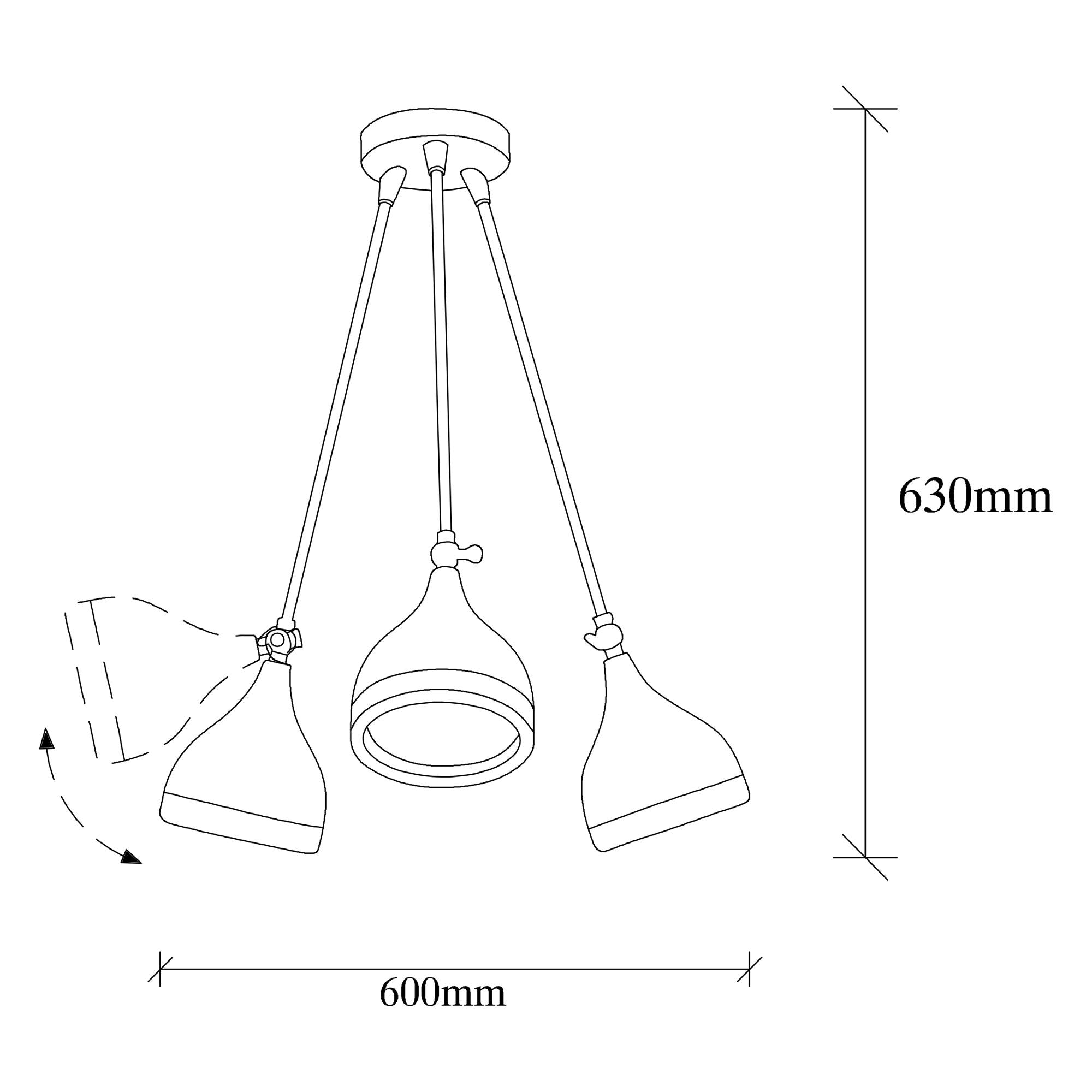 Candeeiro de Teto moderno com corpo de metal, acabamento preto e cobre, 60 cm de diâmetro, 63 cm de altura | 3 soquetes E27, design glamoroso e escandinavo para interiores elegantes