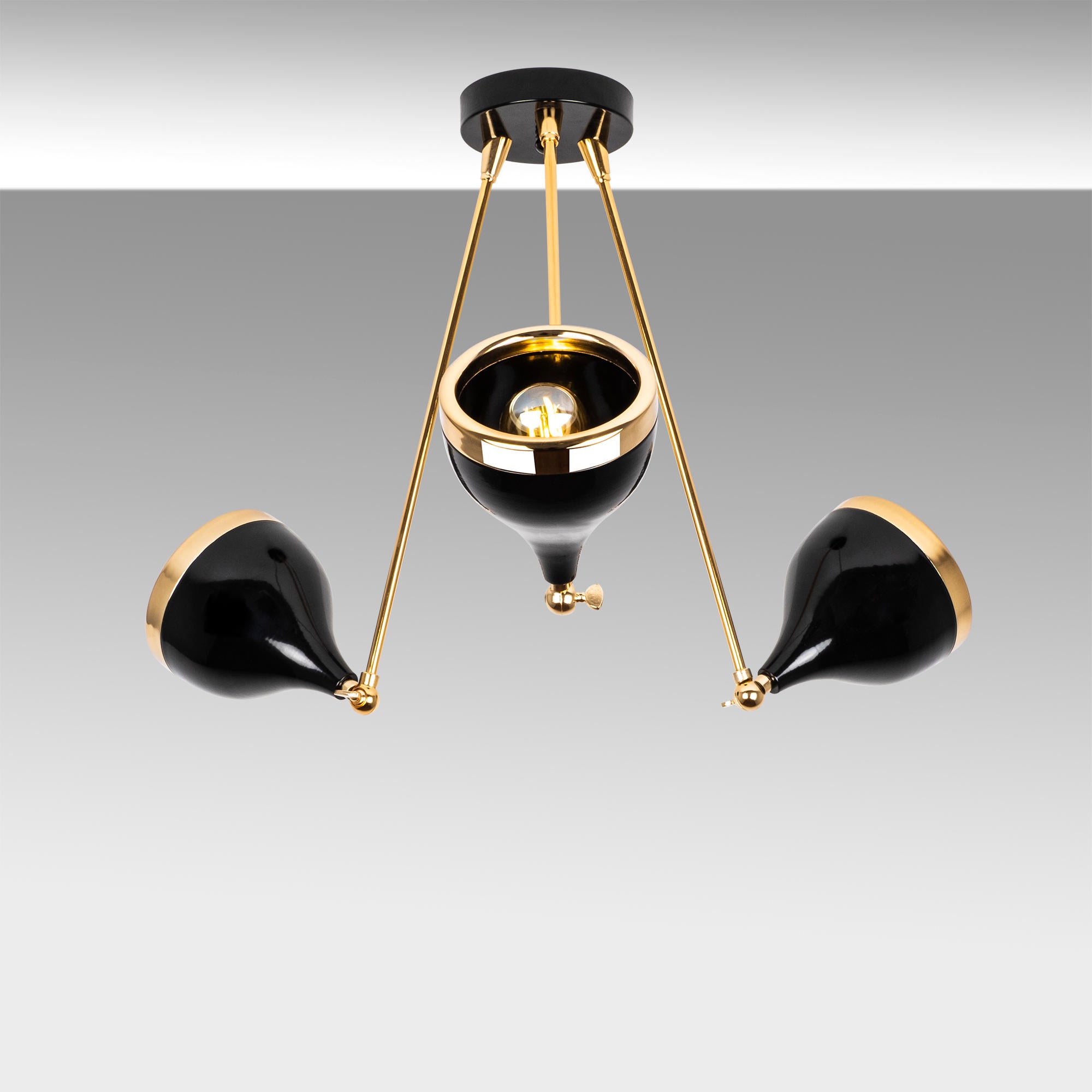 Candeeiro de Teto moderno com corpo de metal, preto e dourado, 60 cm de diâmetro, 63 cm de altura | 3 x E27 máx. 40 W | Design escandinavo elegante para decoração de casa glamourosa