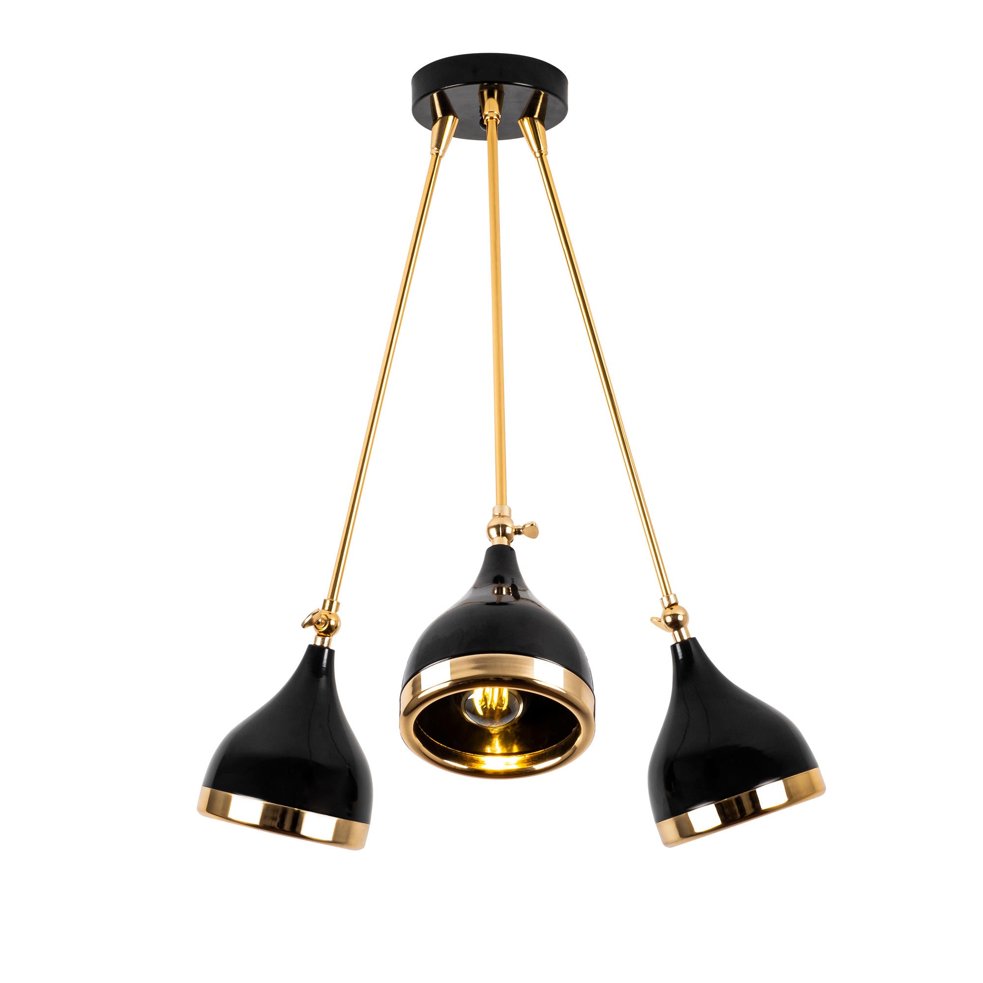 Candeeiro de Teto moderno com corpo de metal, preto e dourado, 60 cm de diâmetro, 63 cm de altura | 3 x E27 máx. 40 W | Design escandinavo elegante para decoração de casa glamourosa