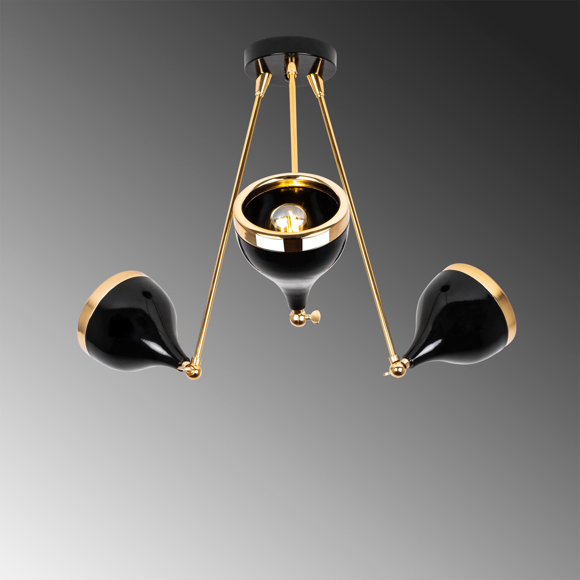 Candeeiro de Teto moderno com corpo de metal, preto e dourado, 60 cm de diâmetro, 63 cm de altura | 3 x E27 máx. 40 W | Design escandinavo elegante para decoração de casa glamourosa