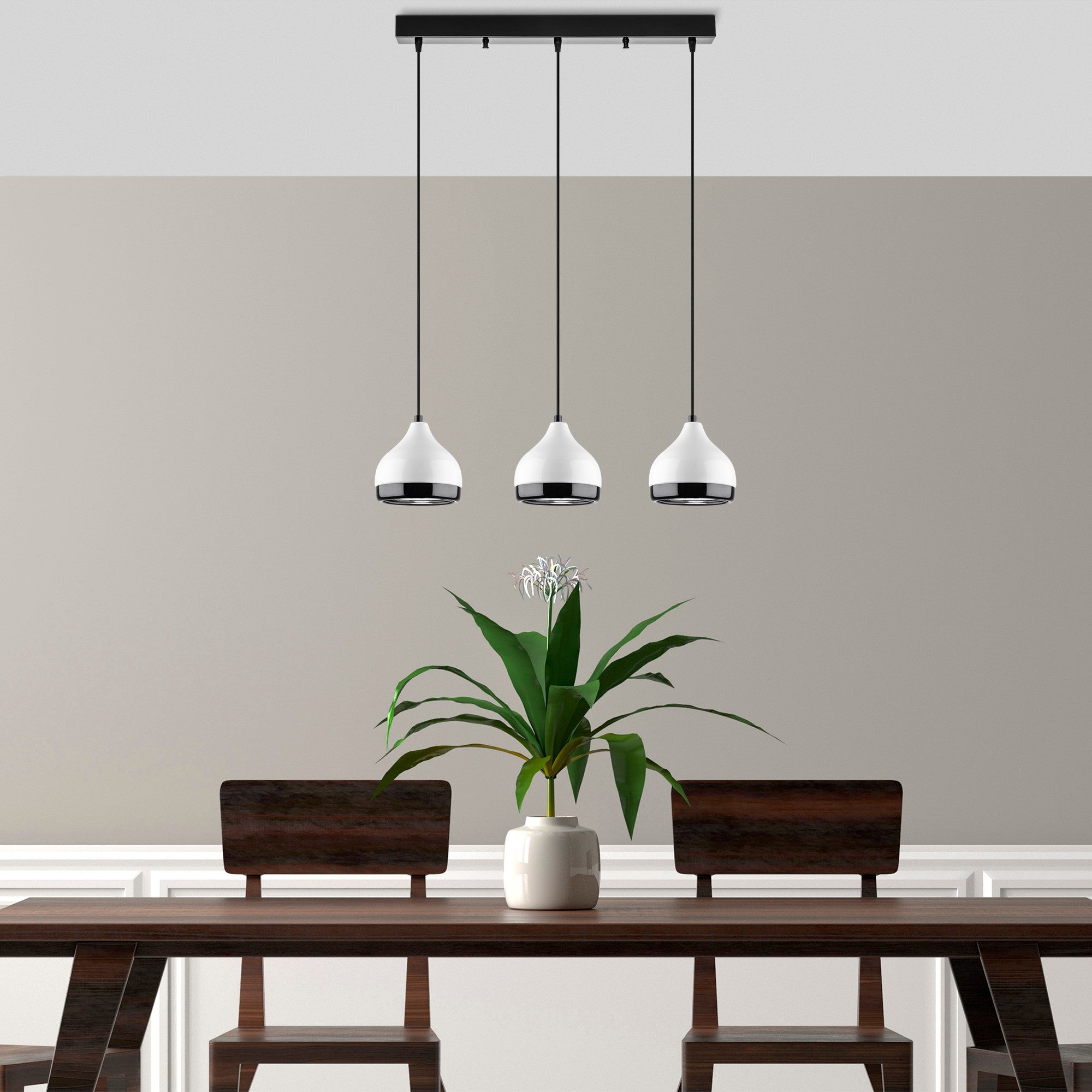 Candeeiro de Teto moderno – Altura ajustável de 25 a 111 cm – cor branca e preta – metal