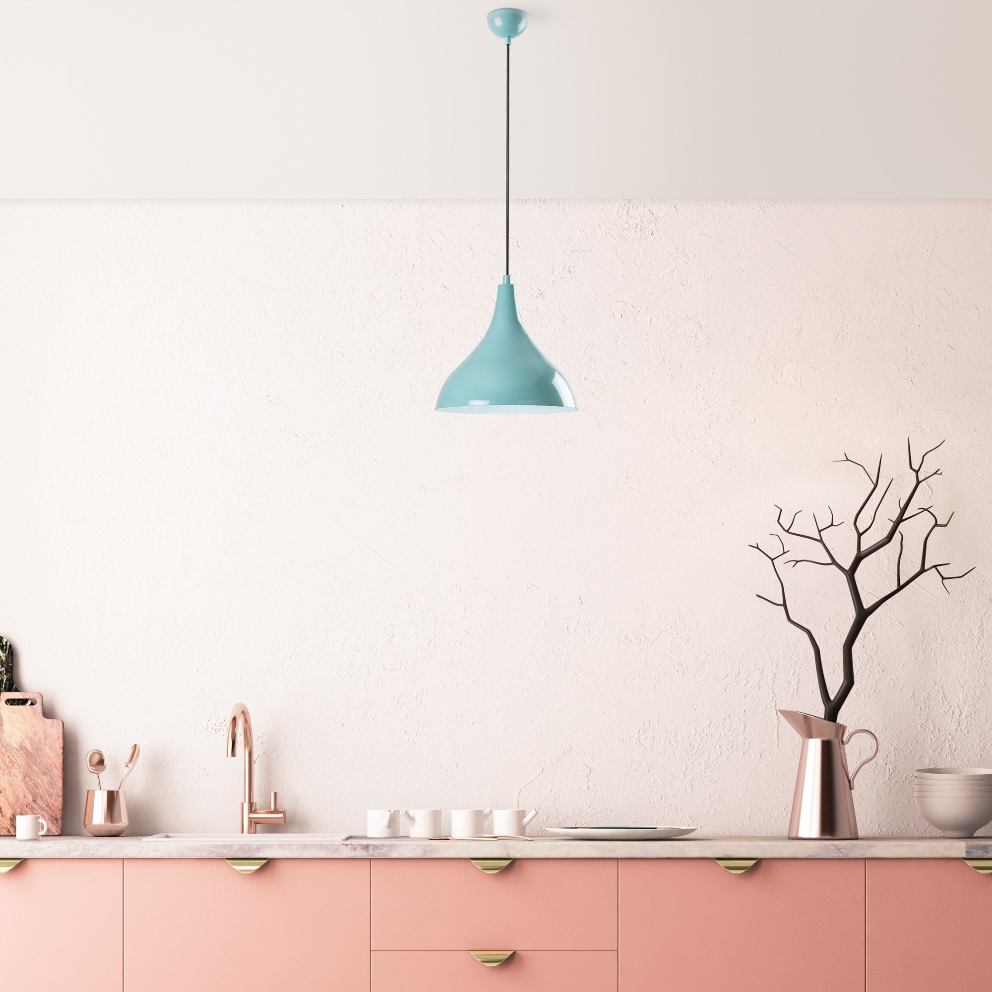 Candeeiro de Teto – altura ajustável de 33 a 122 cm – cor turquesa – corpo de metal