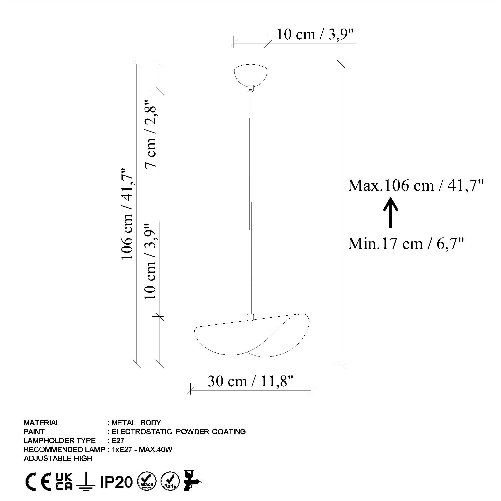 Candeeiro de Teto – 17-106 cm – Turquesa – Metal