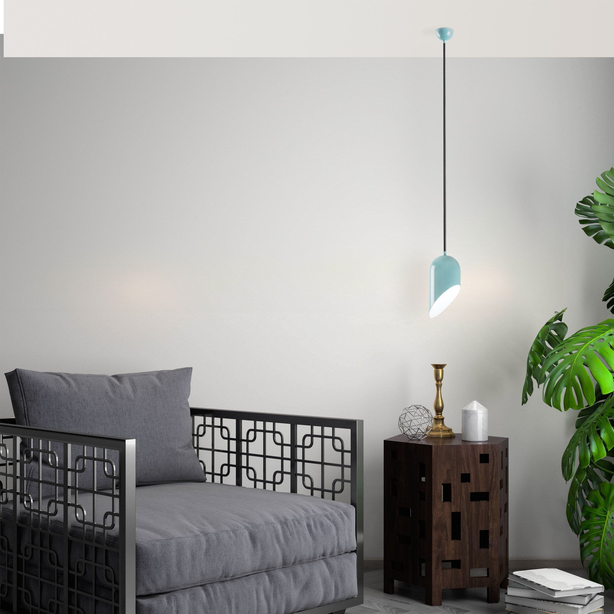 Candeeiro de Teto – Altura Ajustável 32-121 cm – Turquesa – Metal