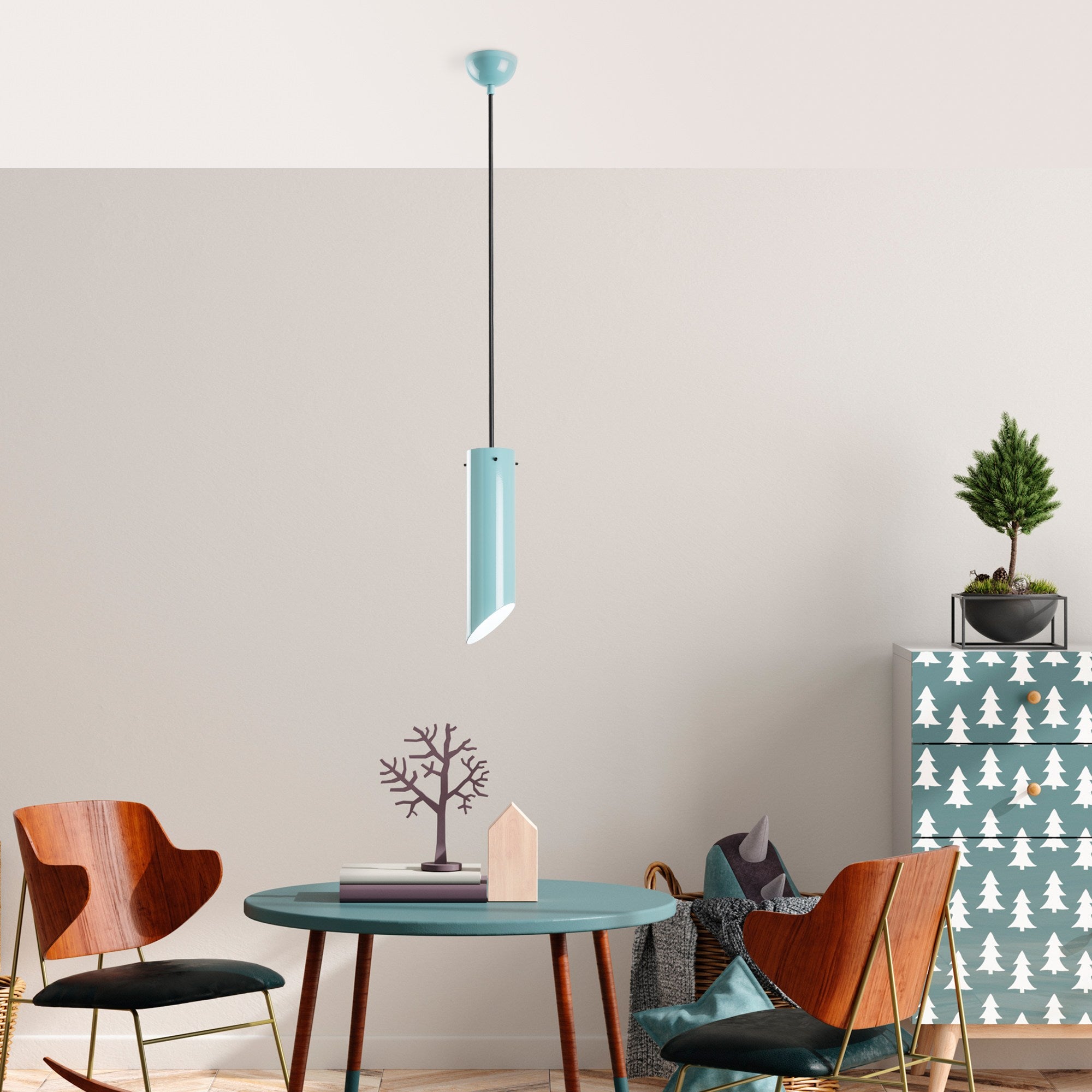 Candeeiro de Teto de metal – altura ajustável de 37 a 114 cm – turquesa