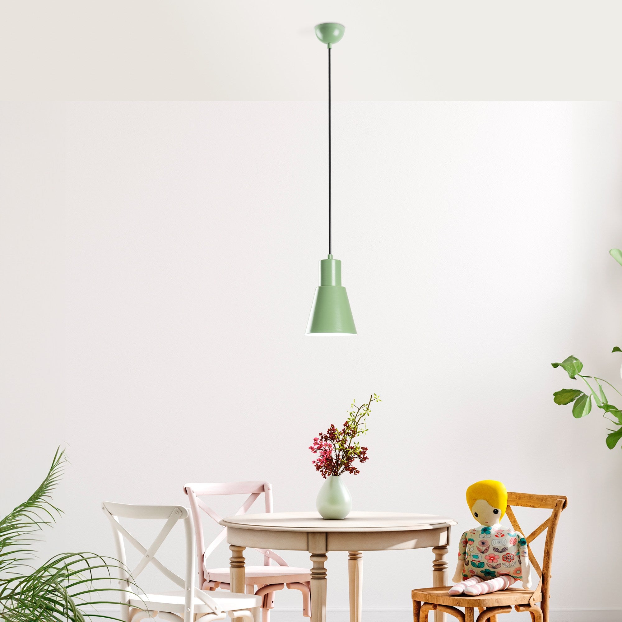 Candeeiro de Teto – altura ajustável de 27 a 114 cm – cor mint – metal